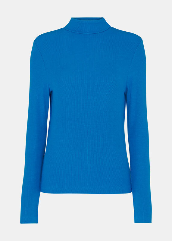 Cobalt Blue Essential Ribbed Polo Neck