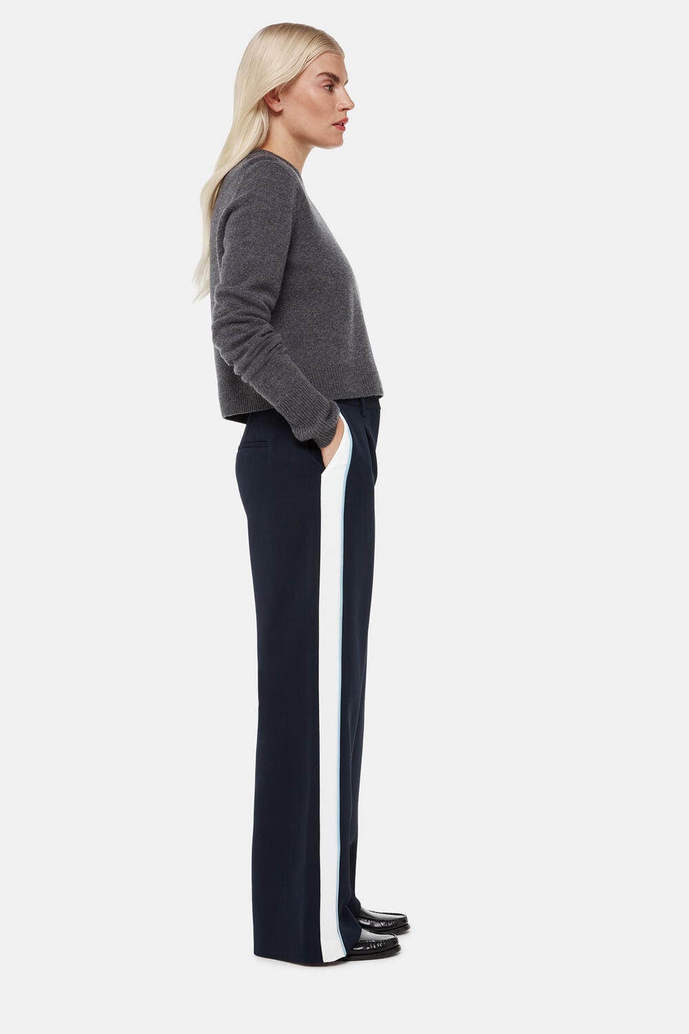 Blue Petite Crepe Side Stripe Trouser