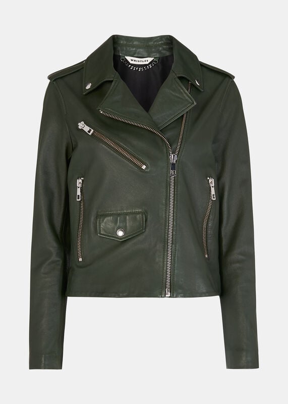 Dark Green Agnes Pocket Leather Jacket