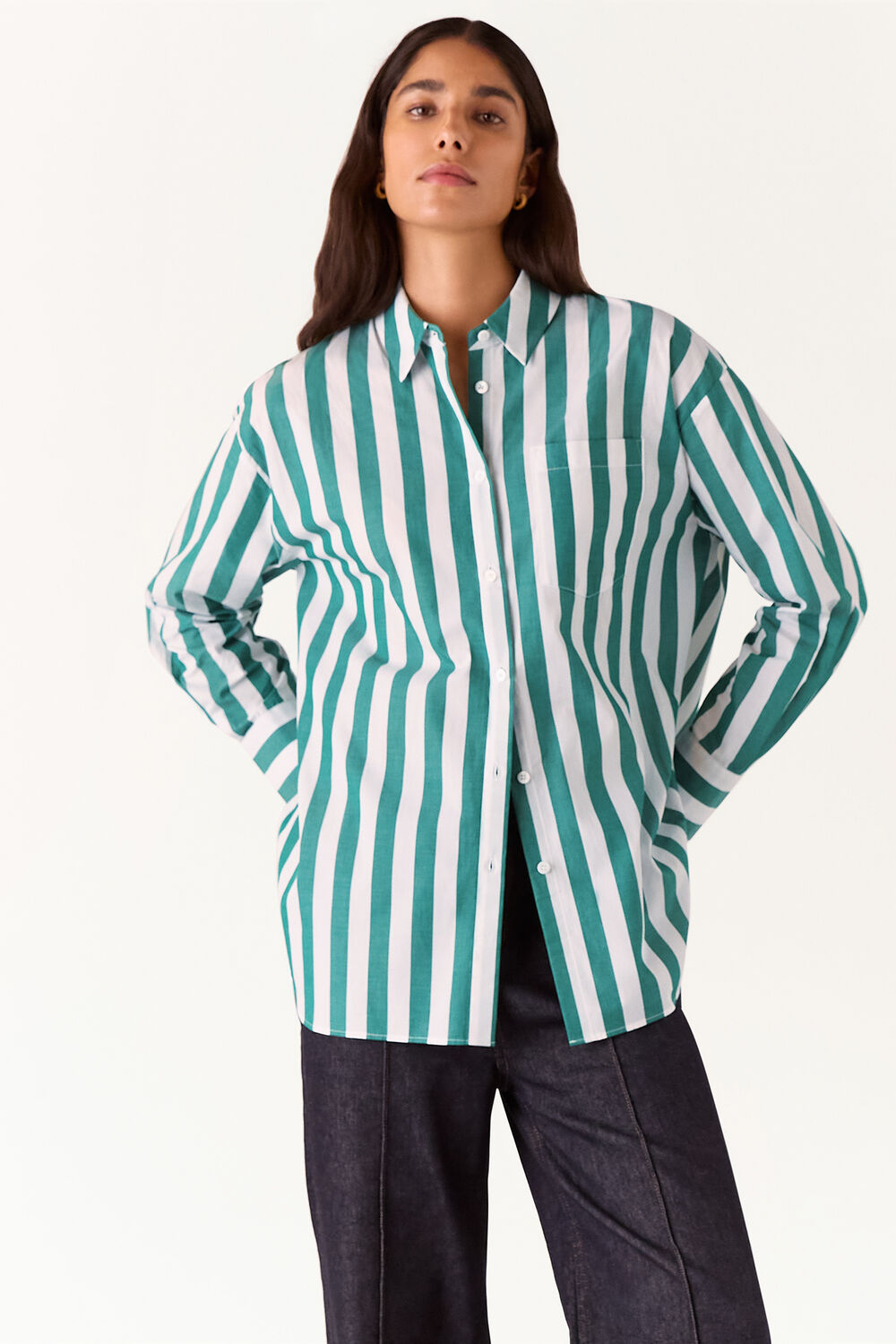 Green Stripe Oversize Shirt