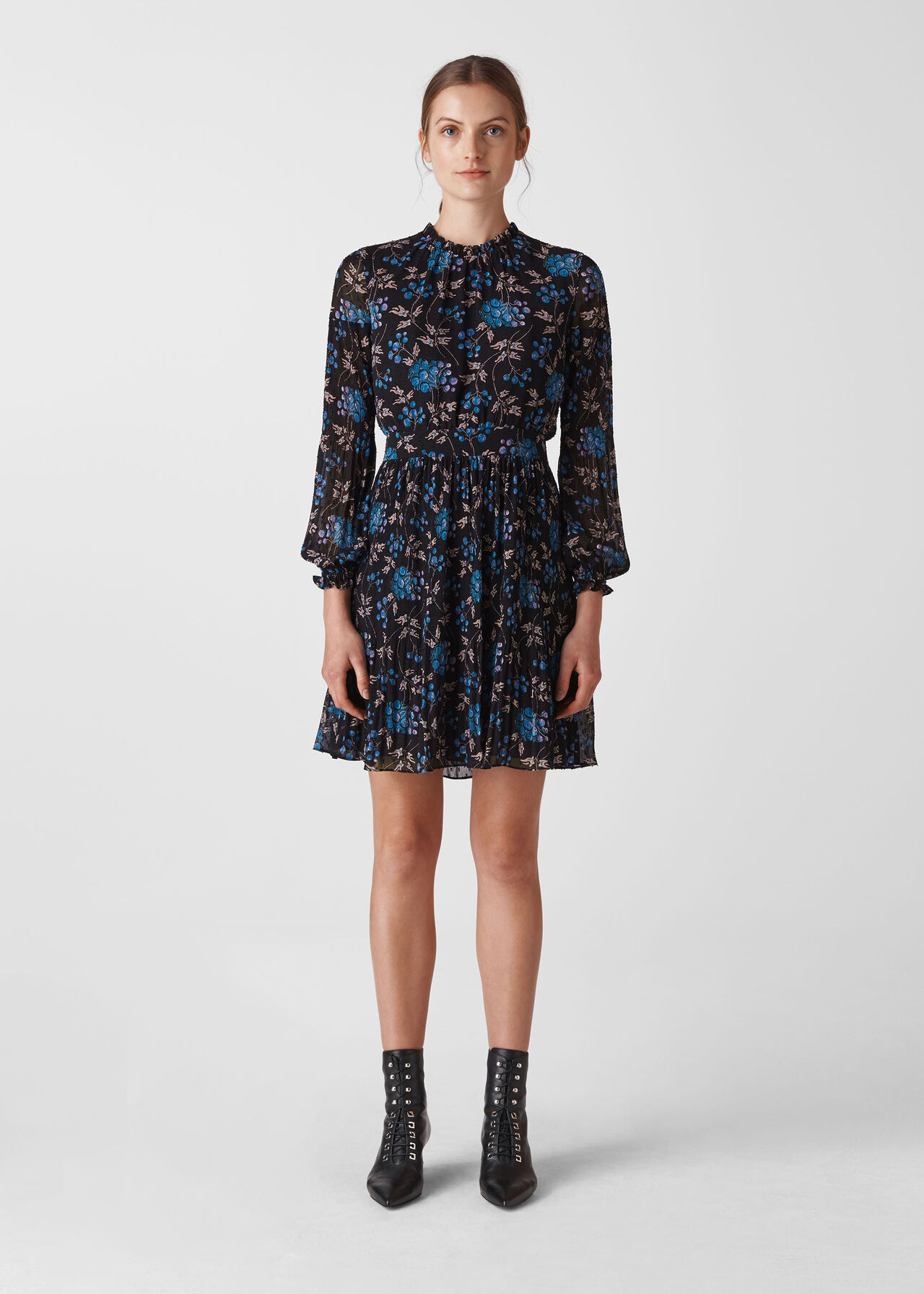 Black/Multi Elderberry Print Dobby Dress | WHISTLES | Whistles UK