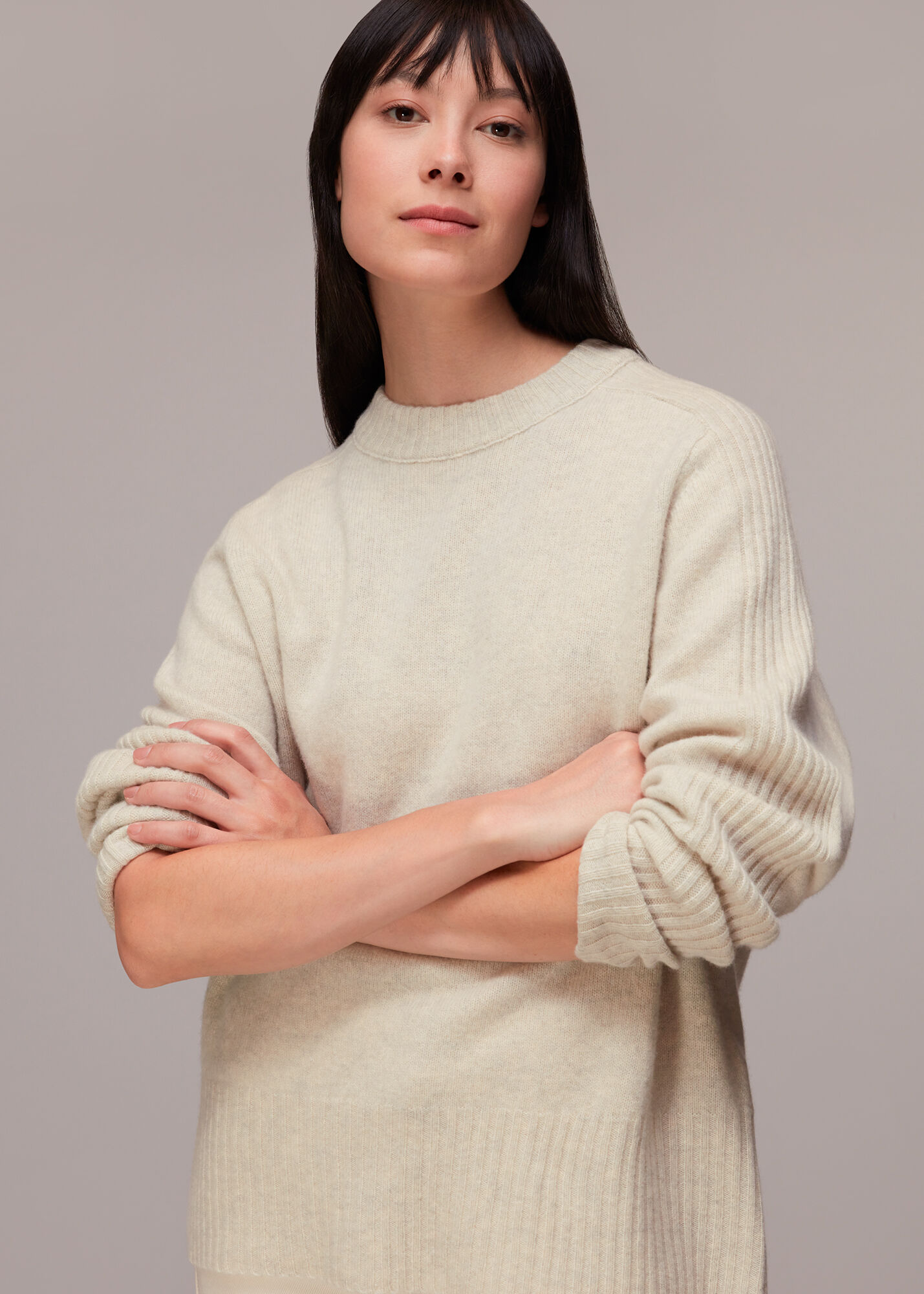 Neutral Boyfriend Wool Sweater WHISTLES