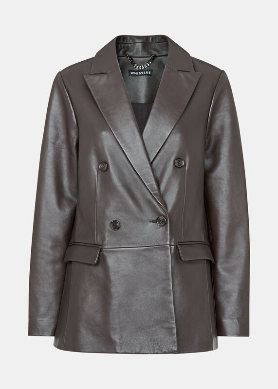 Burgundy Aliza Waisted Leather Blazer