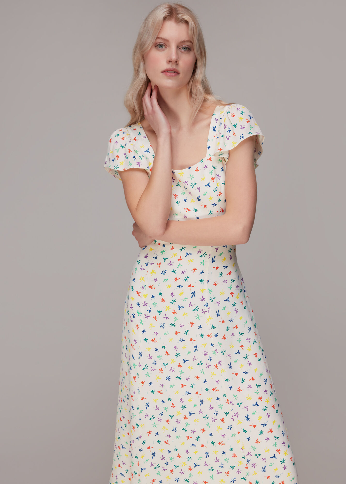 Whistles confetti floral print midi dress on sale