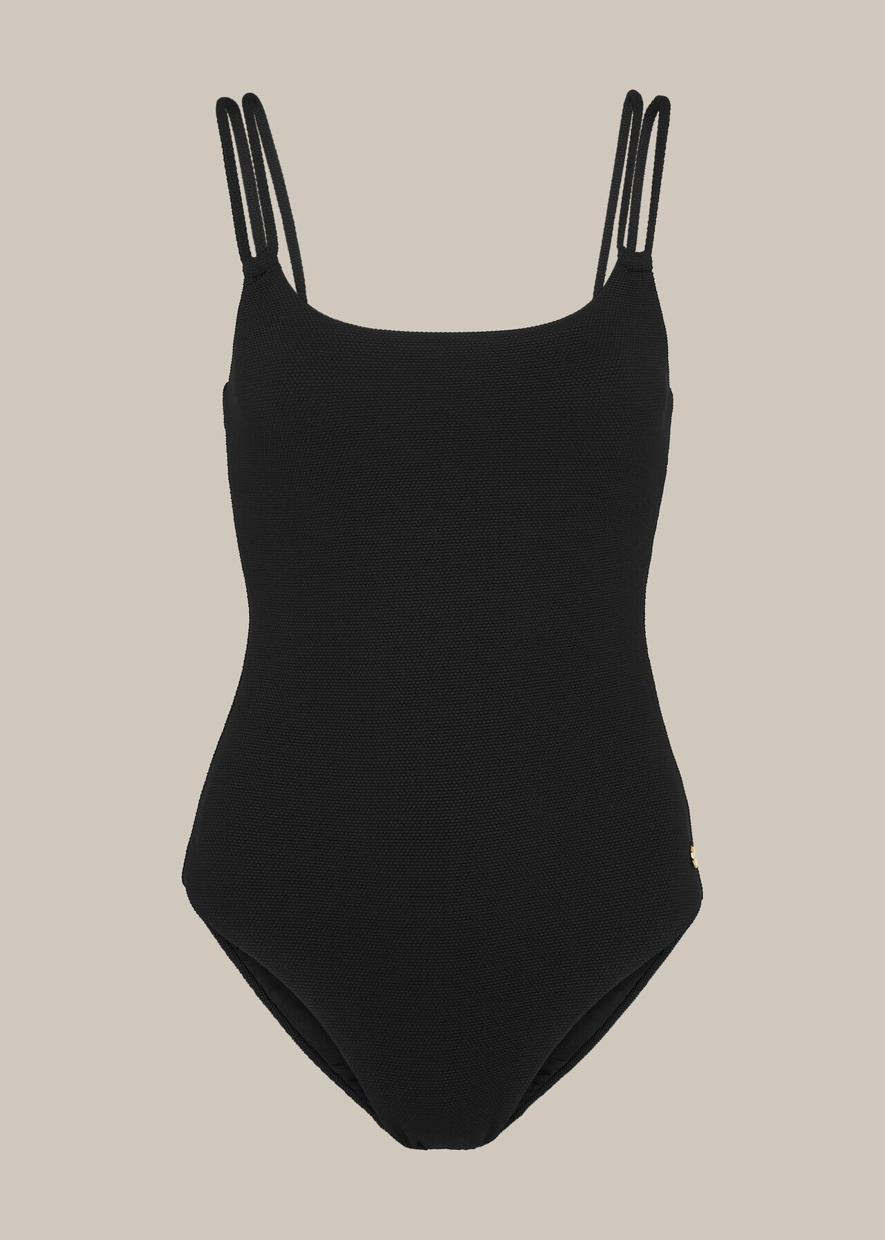 Double Strap Textured Swimsuit Black