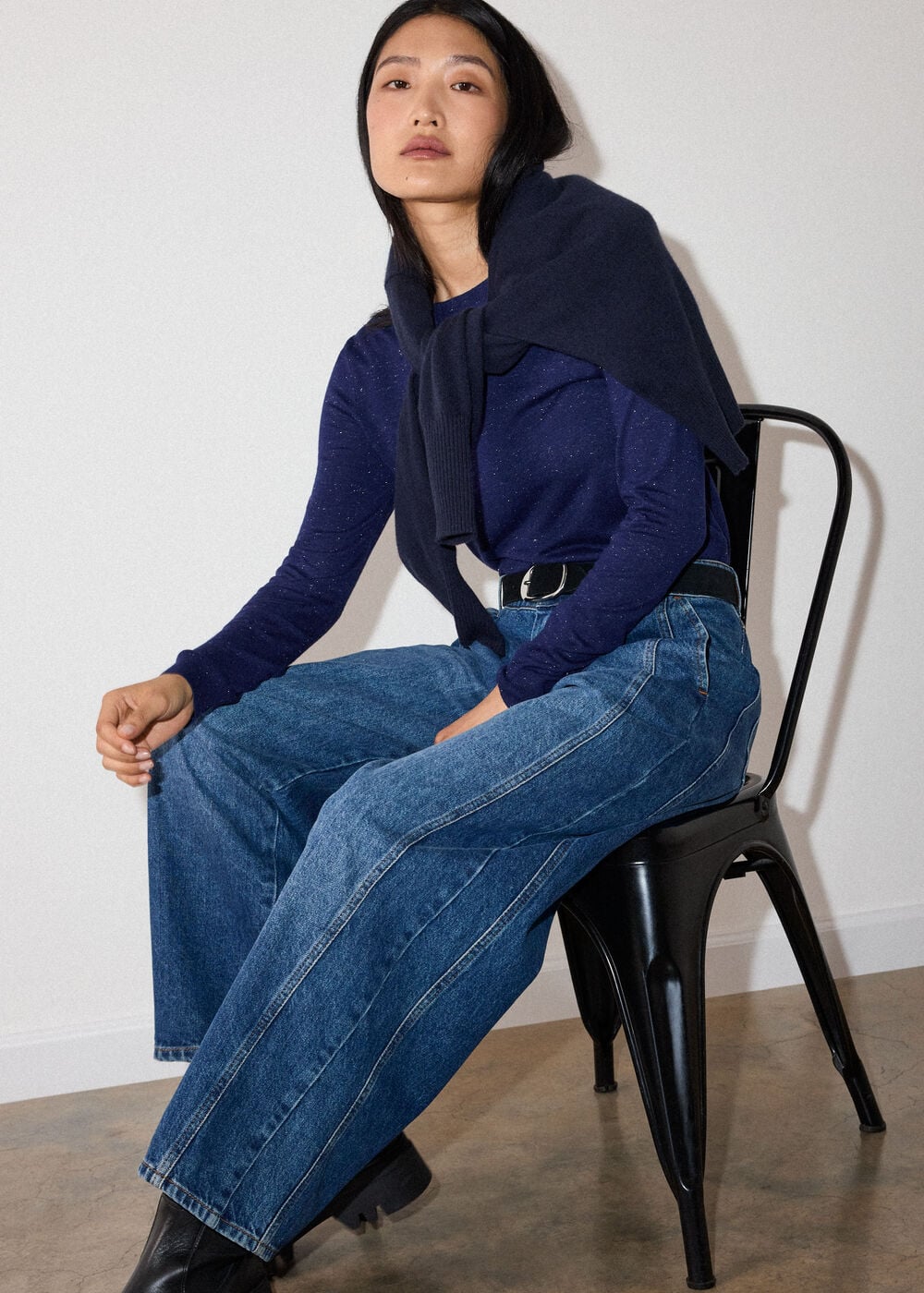 Navy Annie Sparkle Crew Neck Sweater