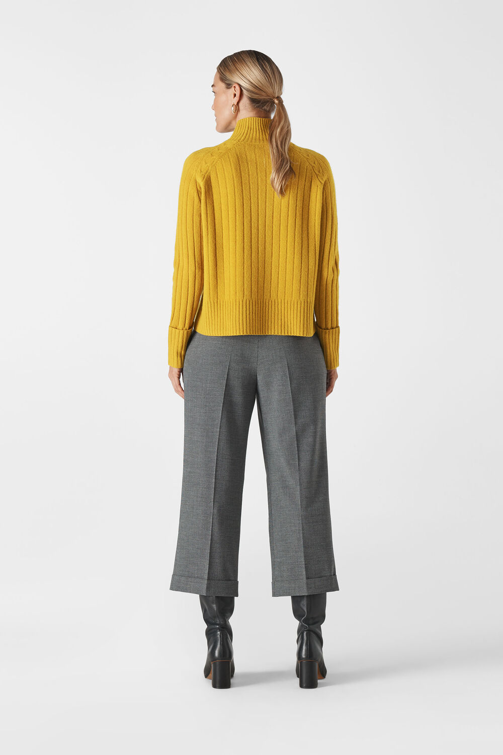 Rib Funnel Neck Wool Knit Yellow