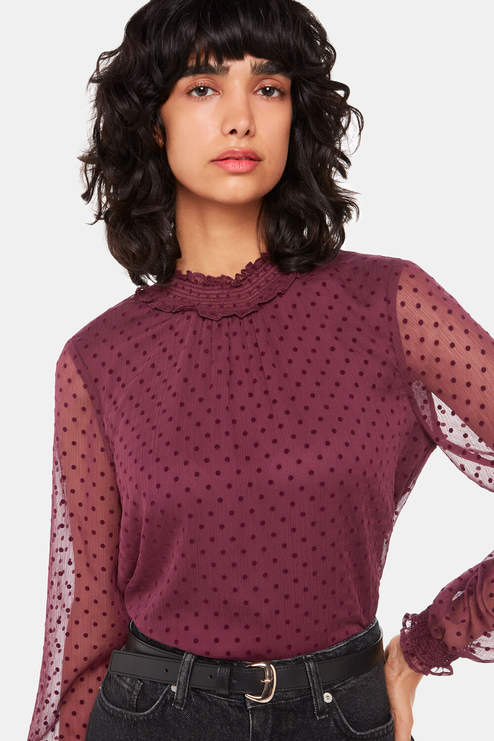 Dobby Velvet Shirred Top
