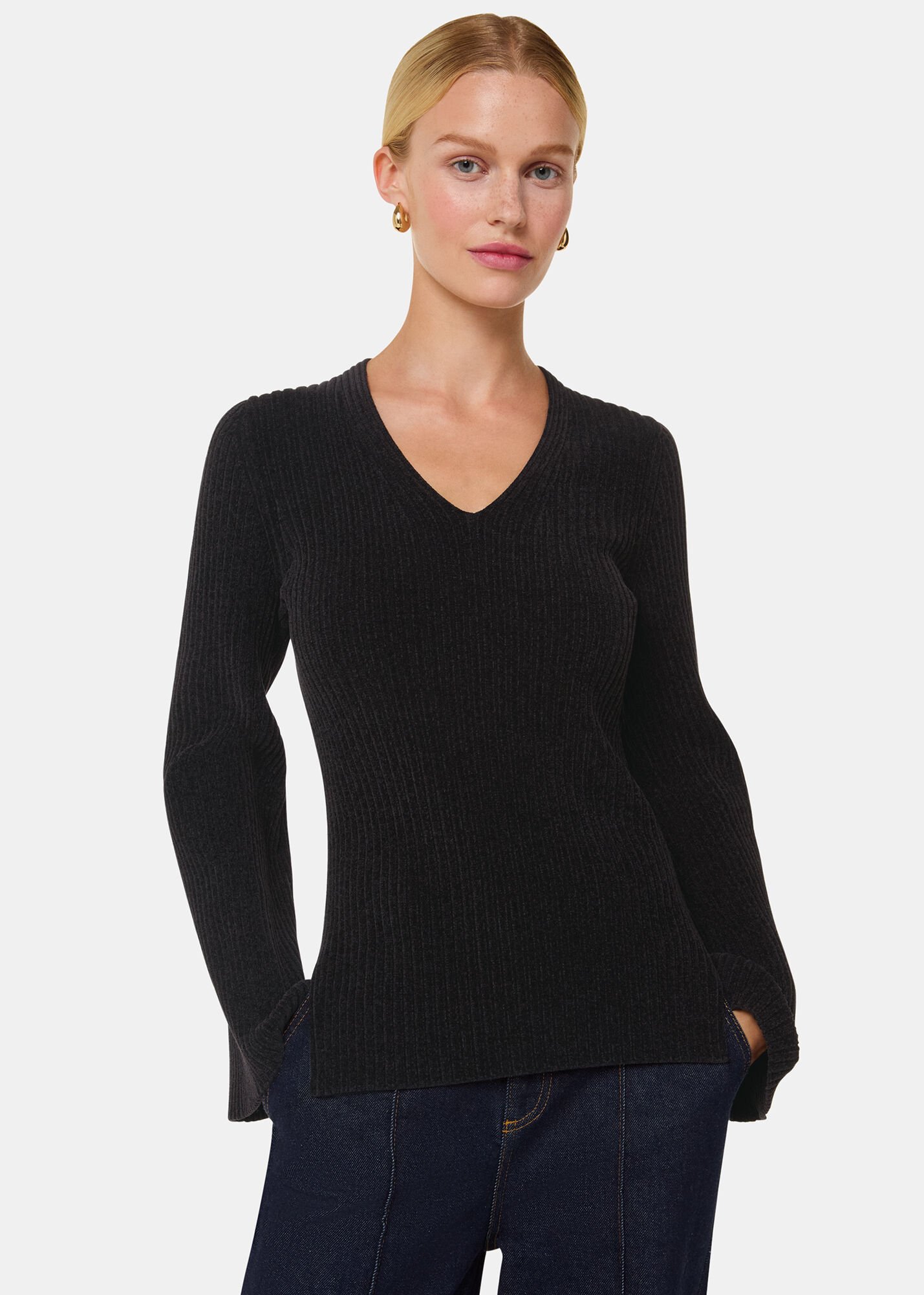 Chenille v neck sweater shop