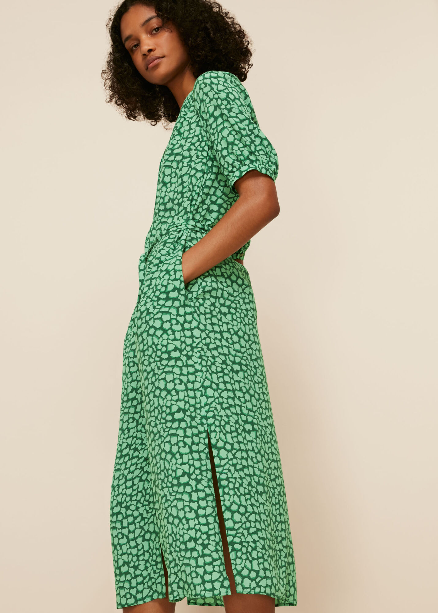 Green/Multi Olivia Giraffe Midi Dress | WHISTLES