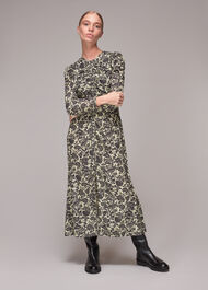 Folk Floral Silk Ruched Dress