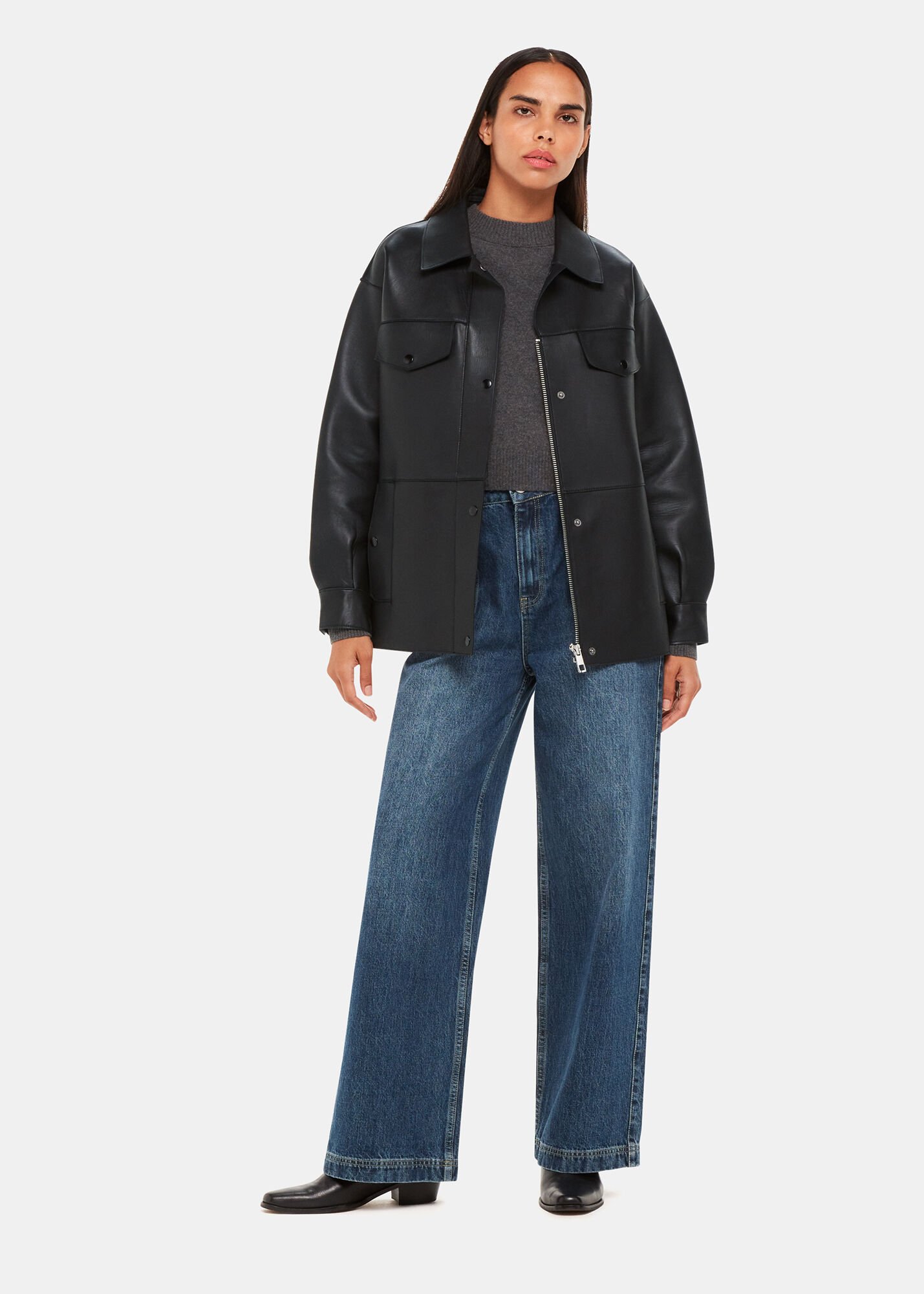 Black Clean Bonded Leather Jacket WHISTLES