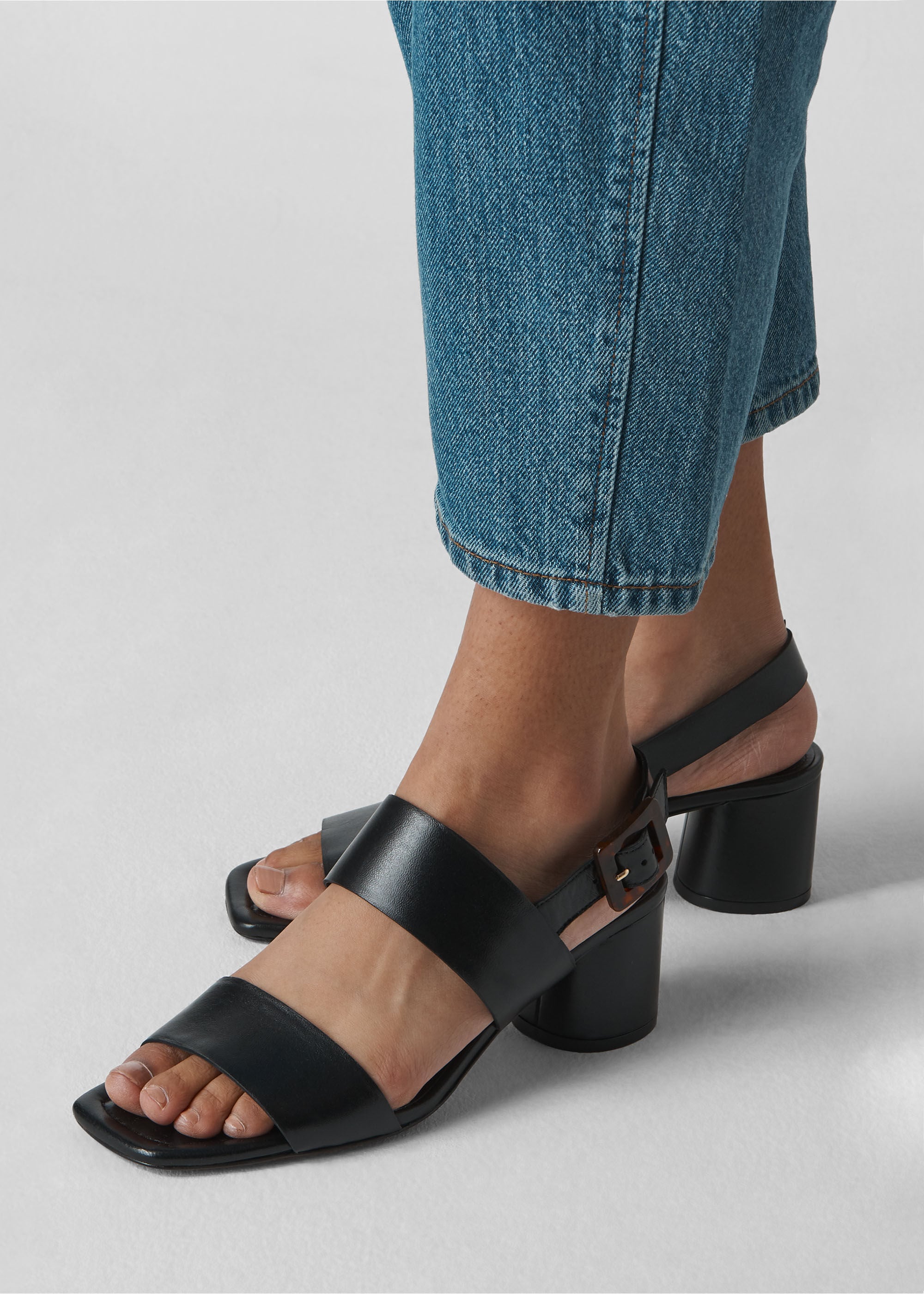 Black Avery Tort Buckle Sandal 