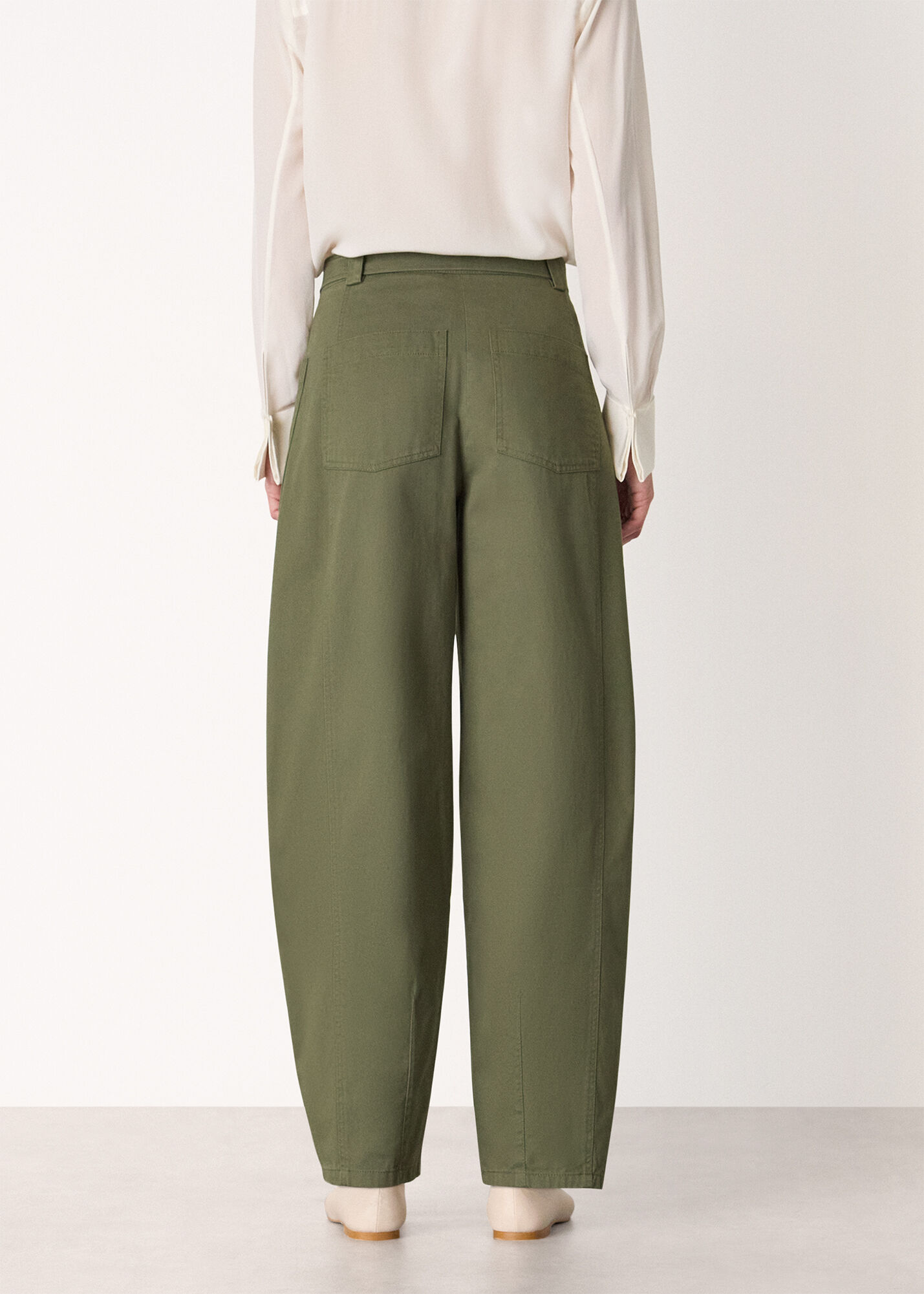 Khaki Belted Cotton Barrel Trouser | WHISTLES | Whistles US |