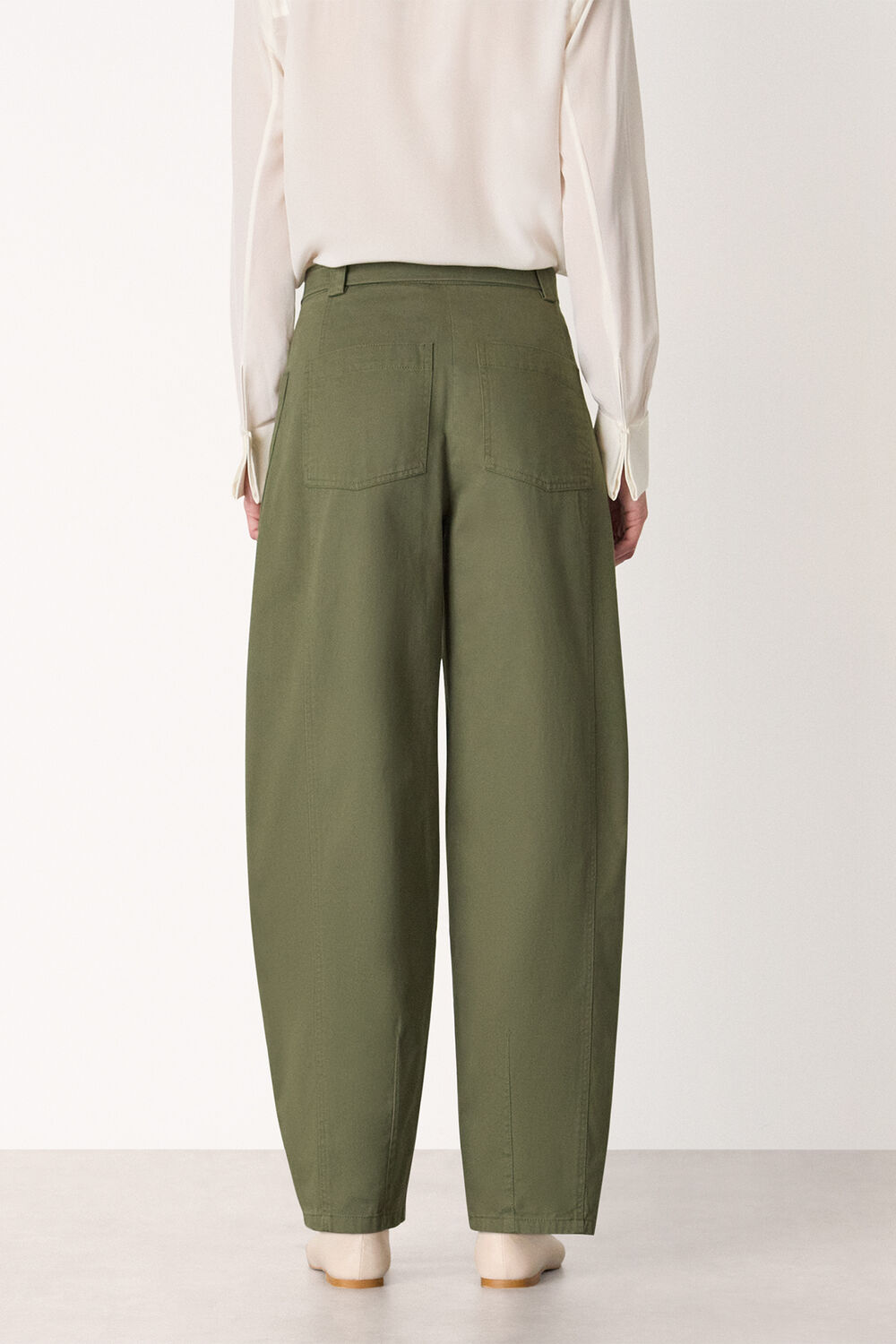 Khaki Belted Cotton Barrel Trouser