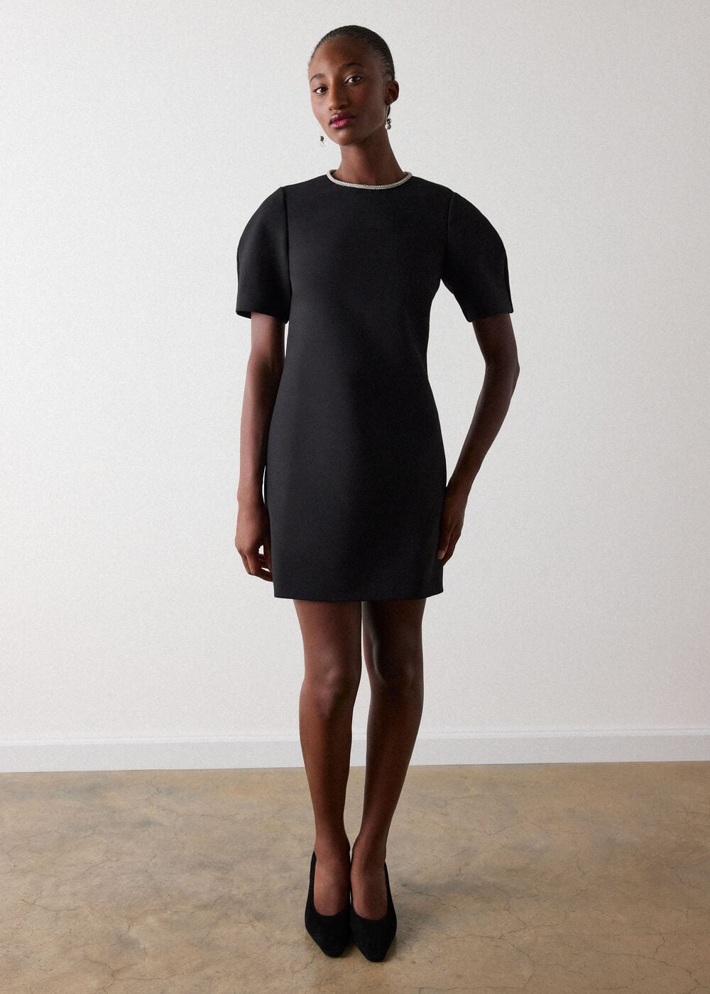 Black Diamante Trim Mini Dress