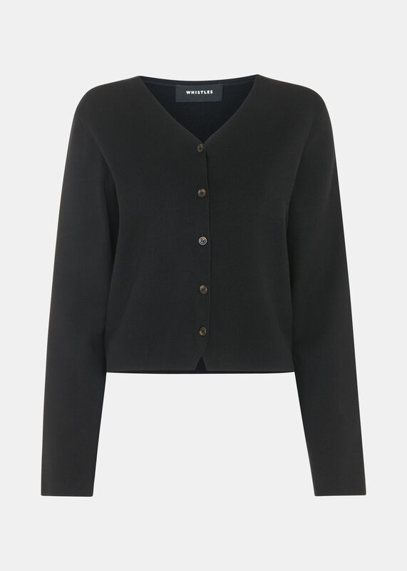 Black V Neck Button Front Cardigan