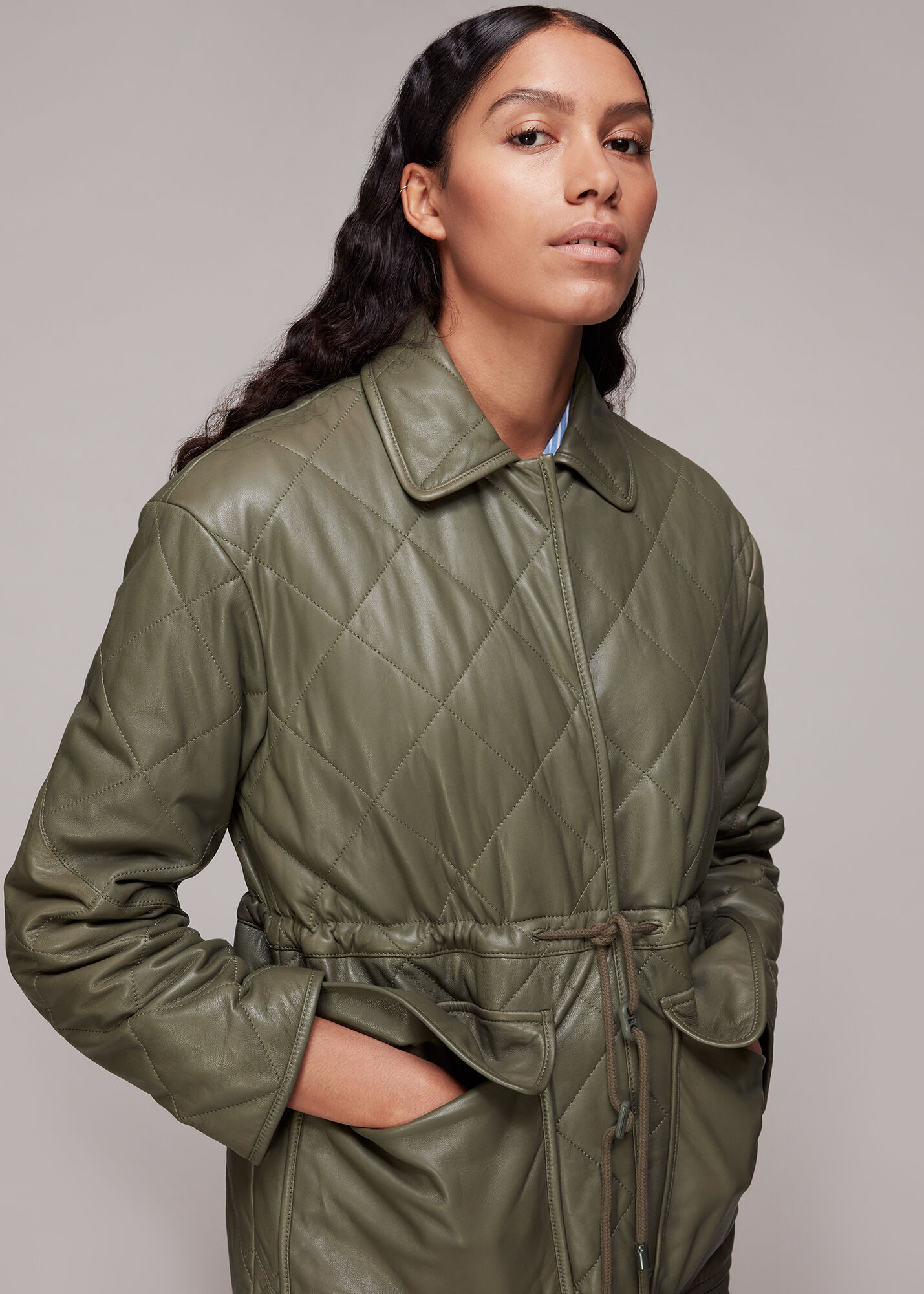 Quilted leather coat deals