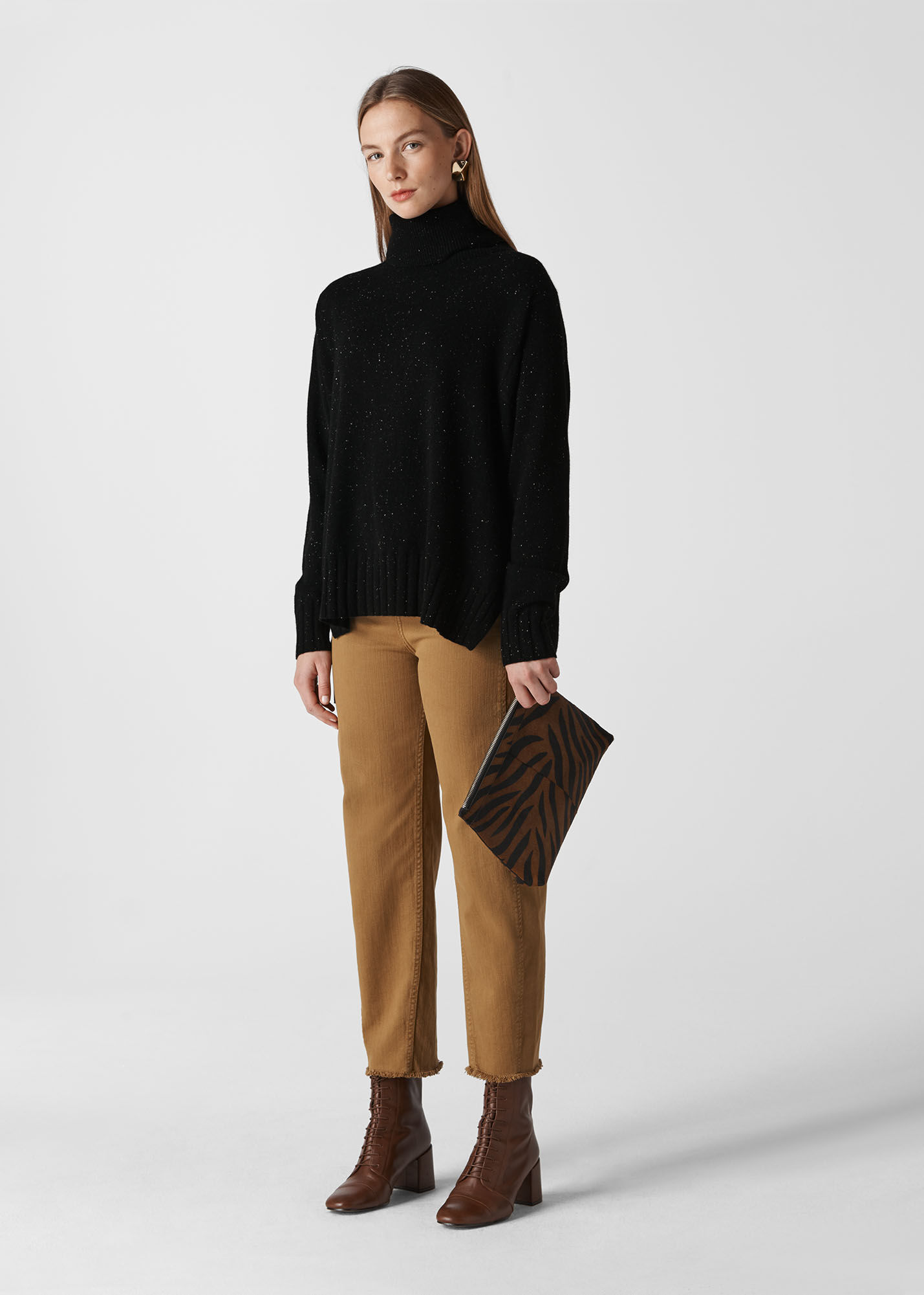 Black Multi Cashmere Roll Neck Sweater WHISTLES