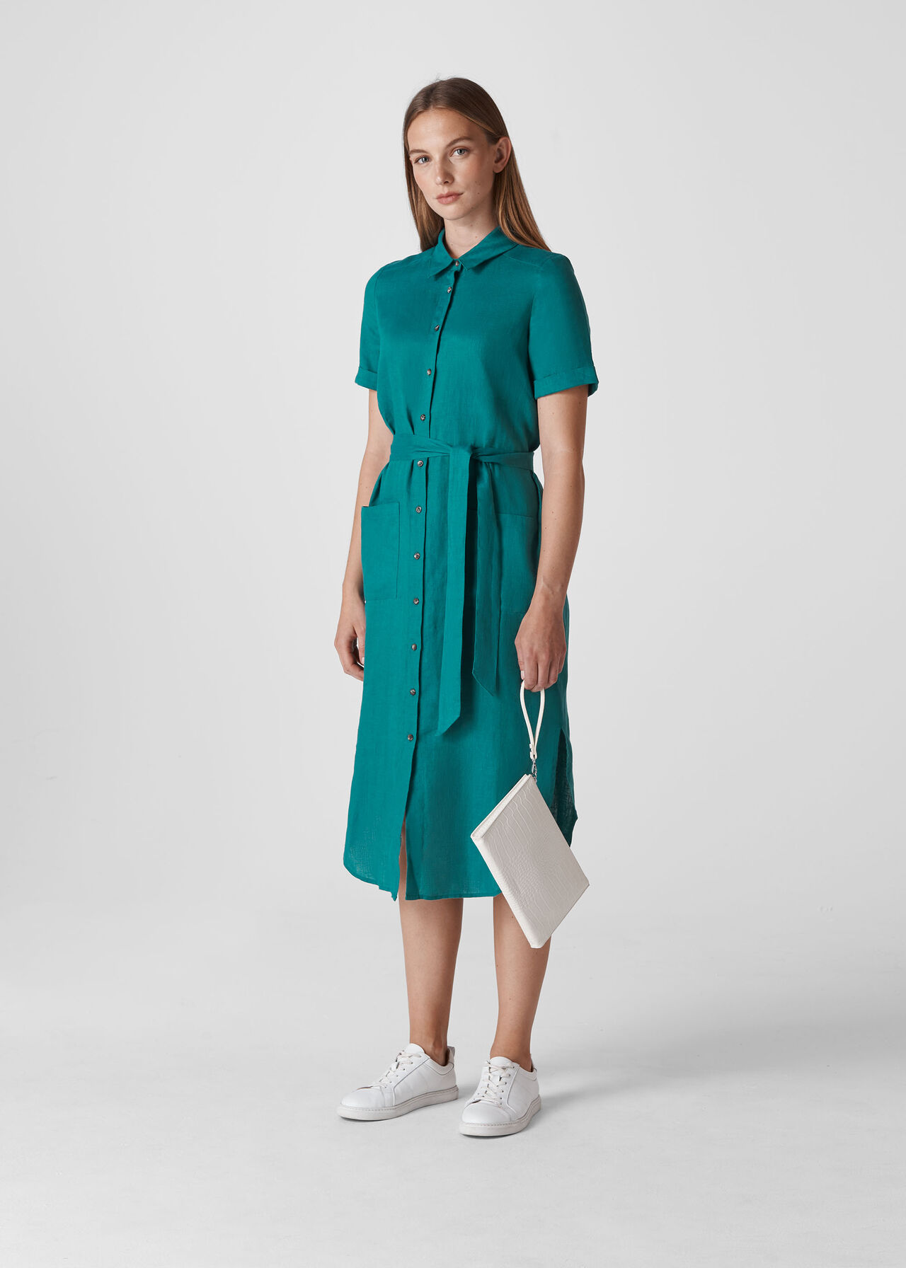 Green Montana Linen Shirt Dress WHISTLES Whistles US