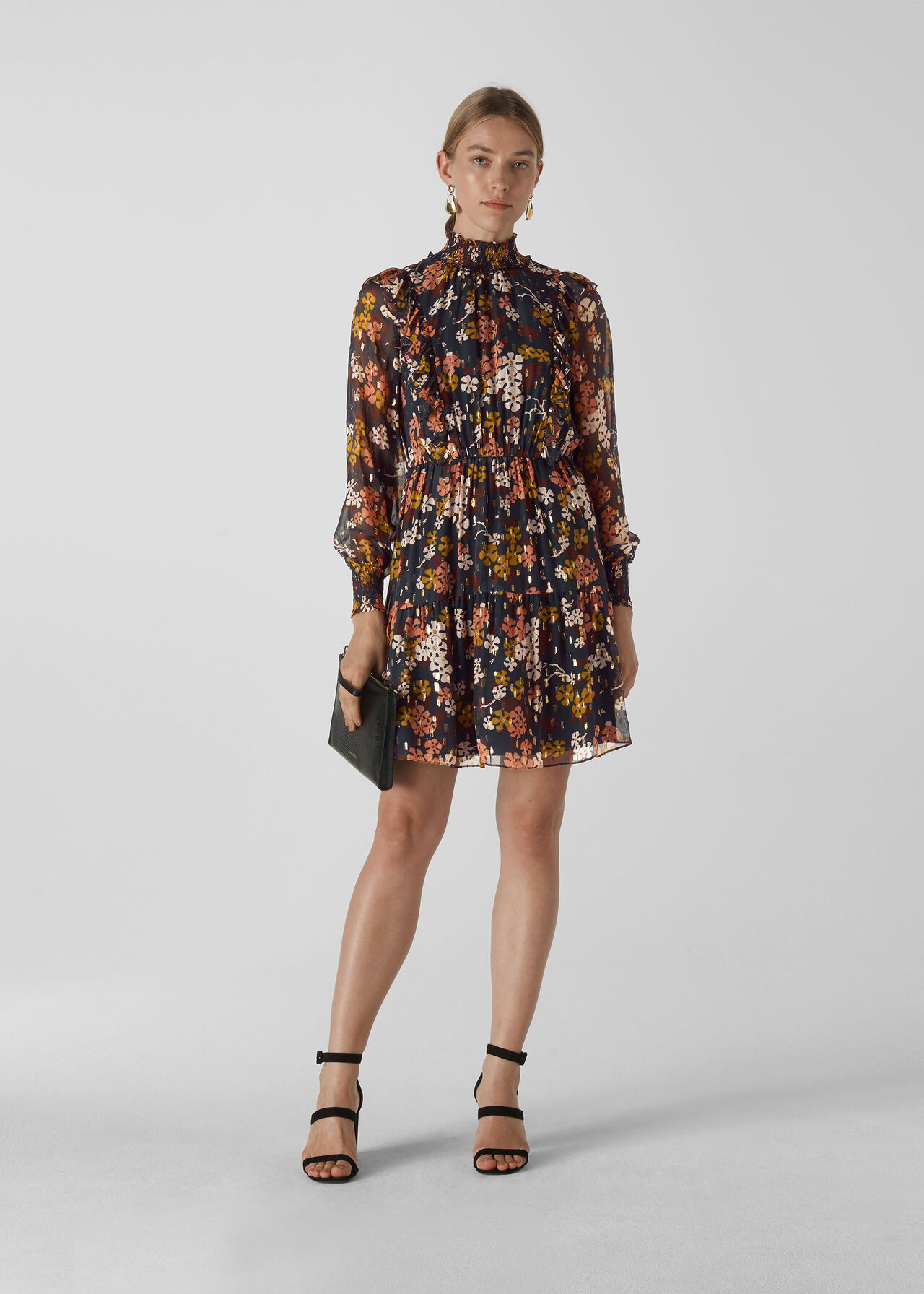 Clover Floral Silk Mix Dress Black/Multi