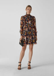 Clover Floral Silk Mix Dress Black/Multi