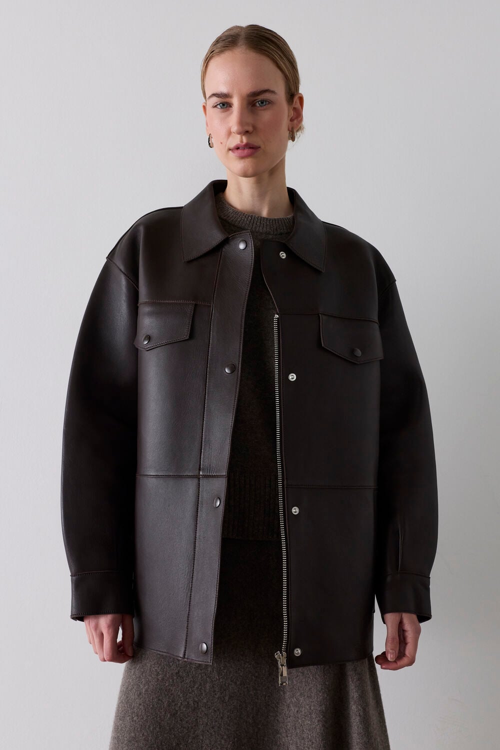 Brown Petite Clean Bonded Leather Jacket