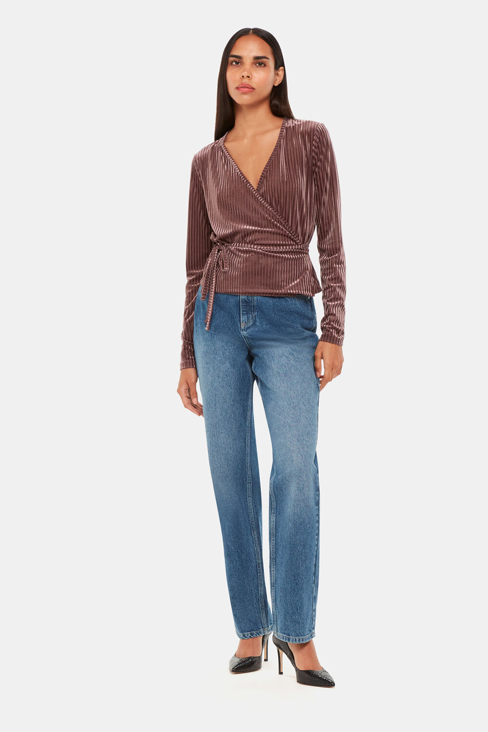 Chocolate Velvet Stripe Wrap Cardigan