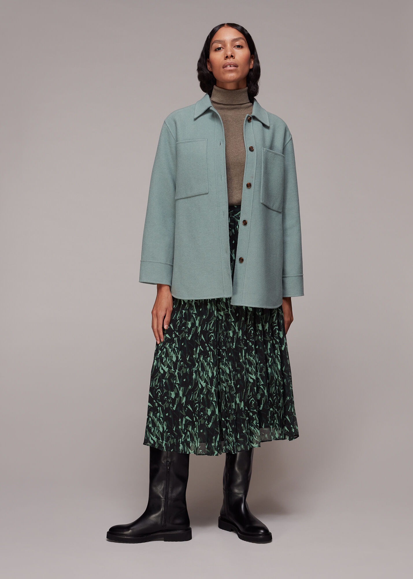 Green Multi Abstract Brushstroke Skirt WHISTLES