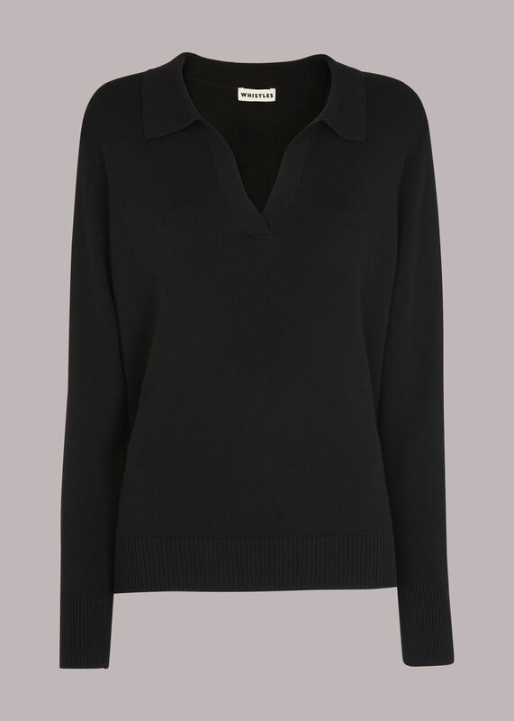 Black Knitted Polo Shirt