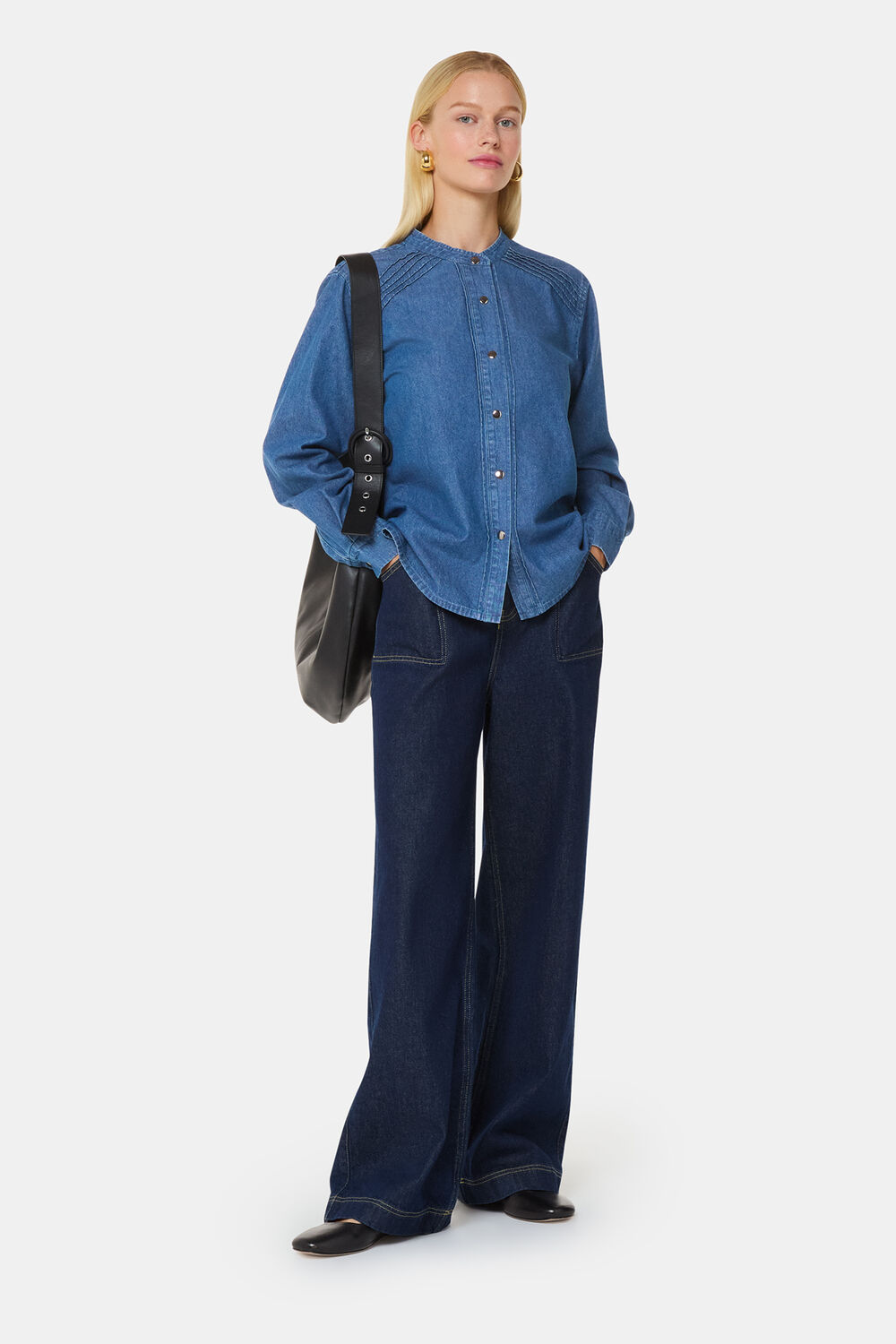 Pintuck Detail Denim Shirt