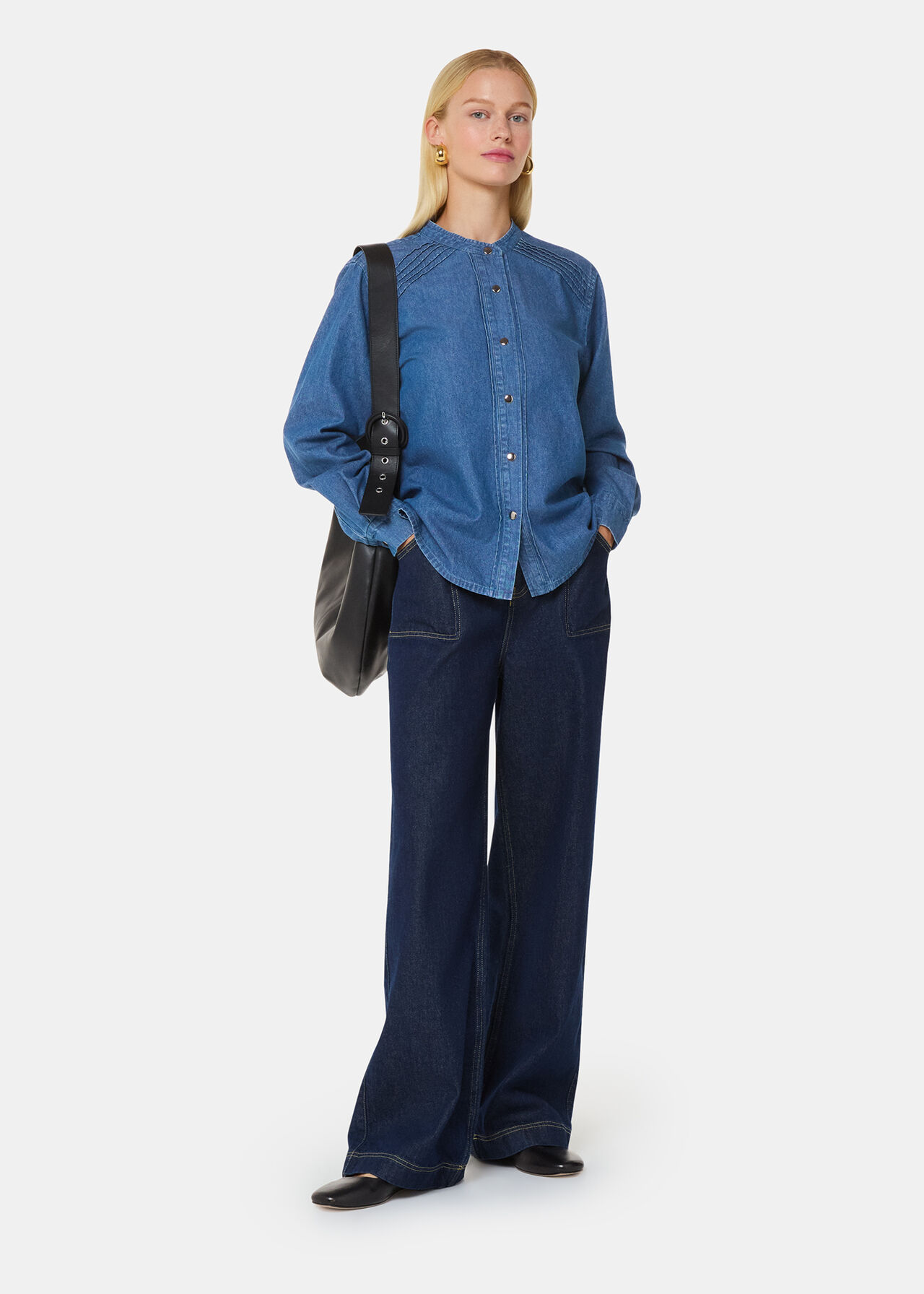 Pintuck Detail Denim Shirt