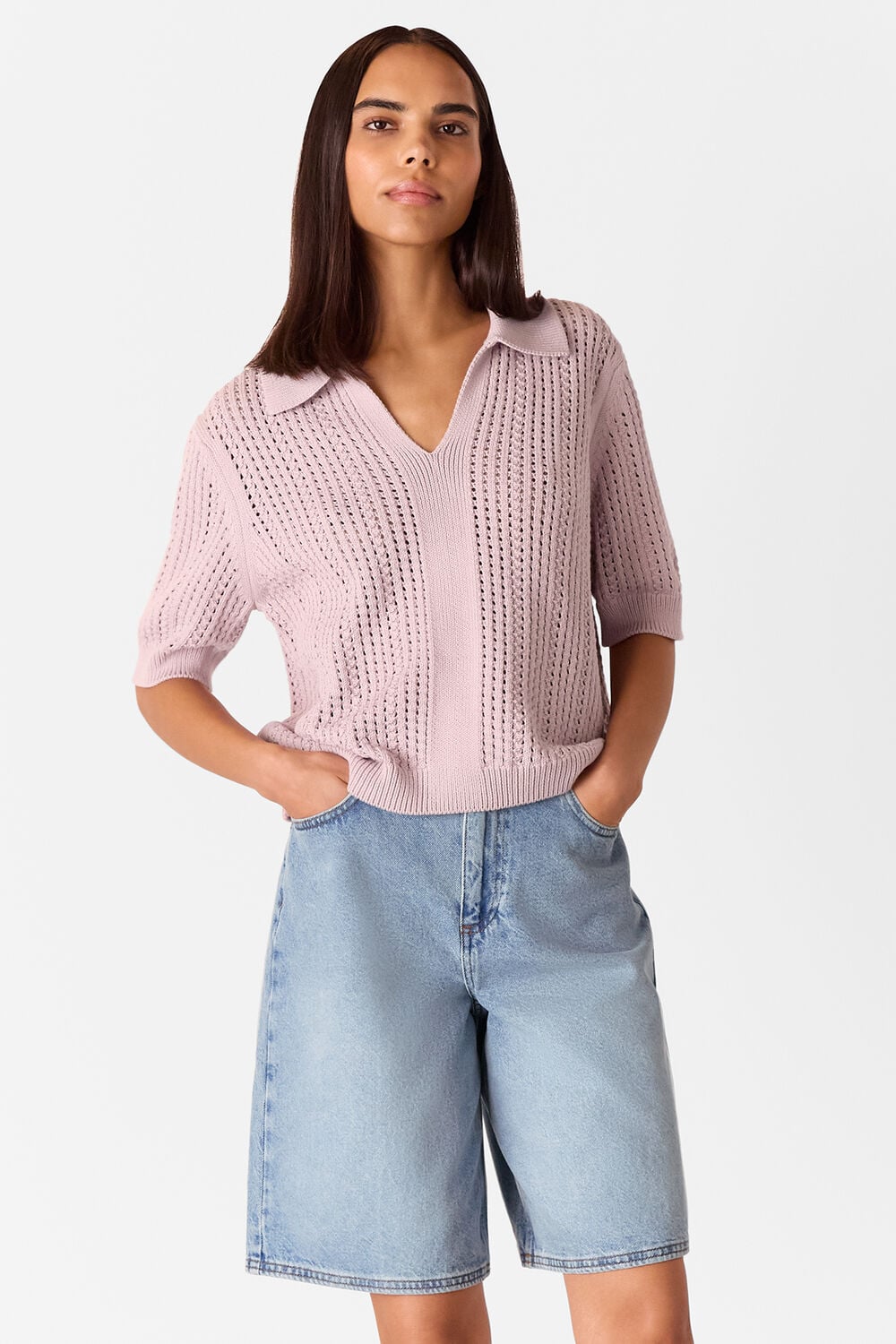 Pointelle Collar Detail Knit