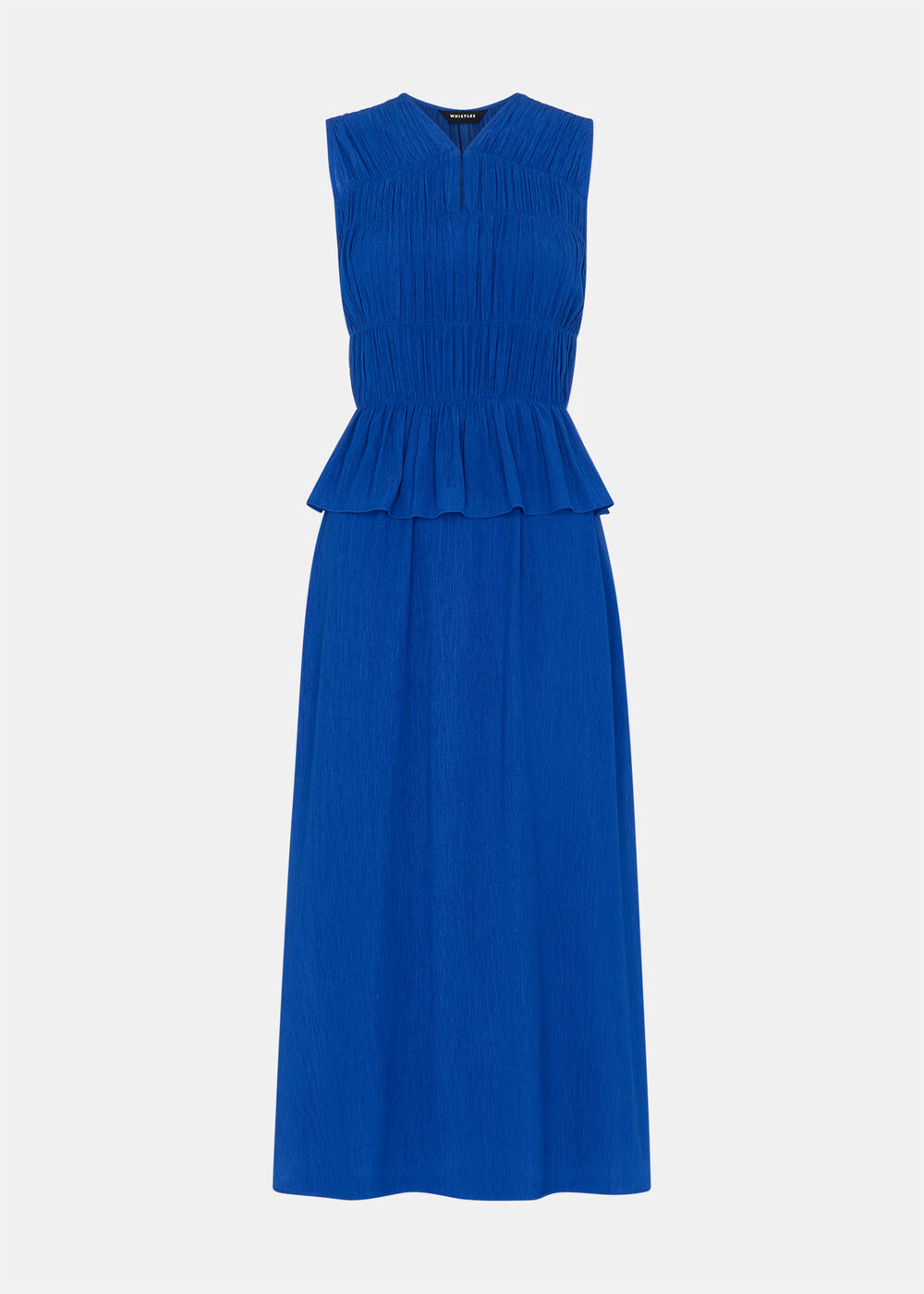 Shirred V Neck Midi Dress