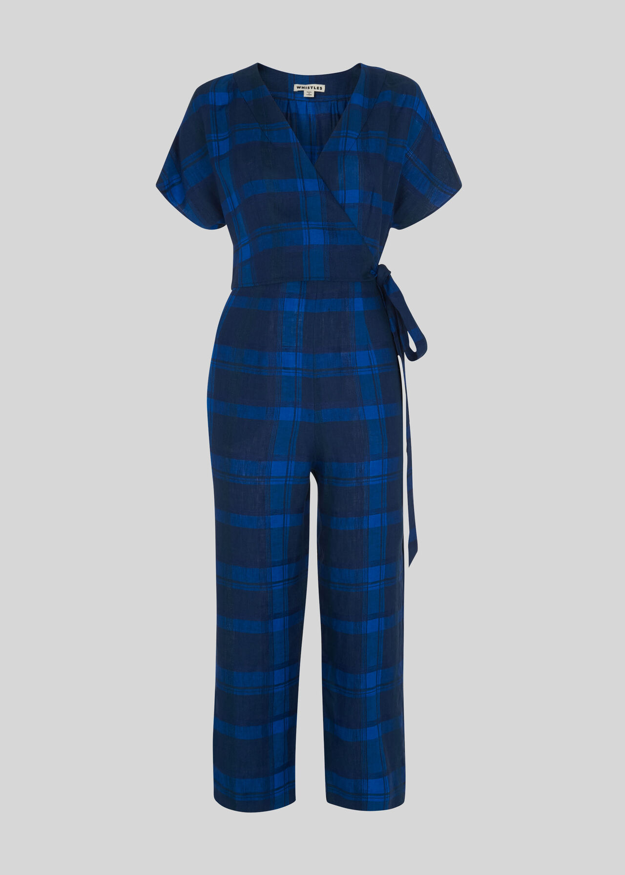 Check Wrap Linen Jumpsuit Blue/Multi