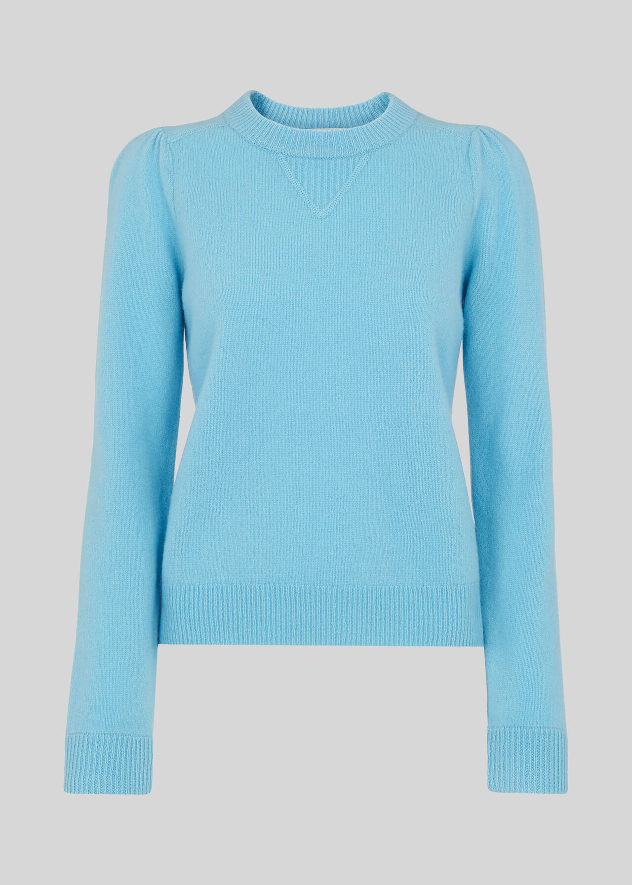 Puff Sleeve Merino Wool Knit Pale Blue