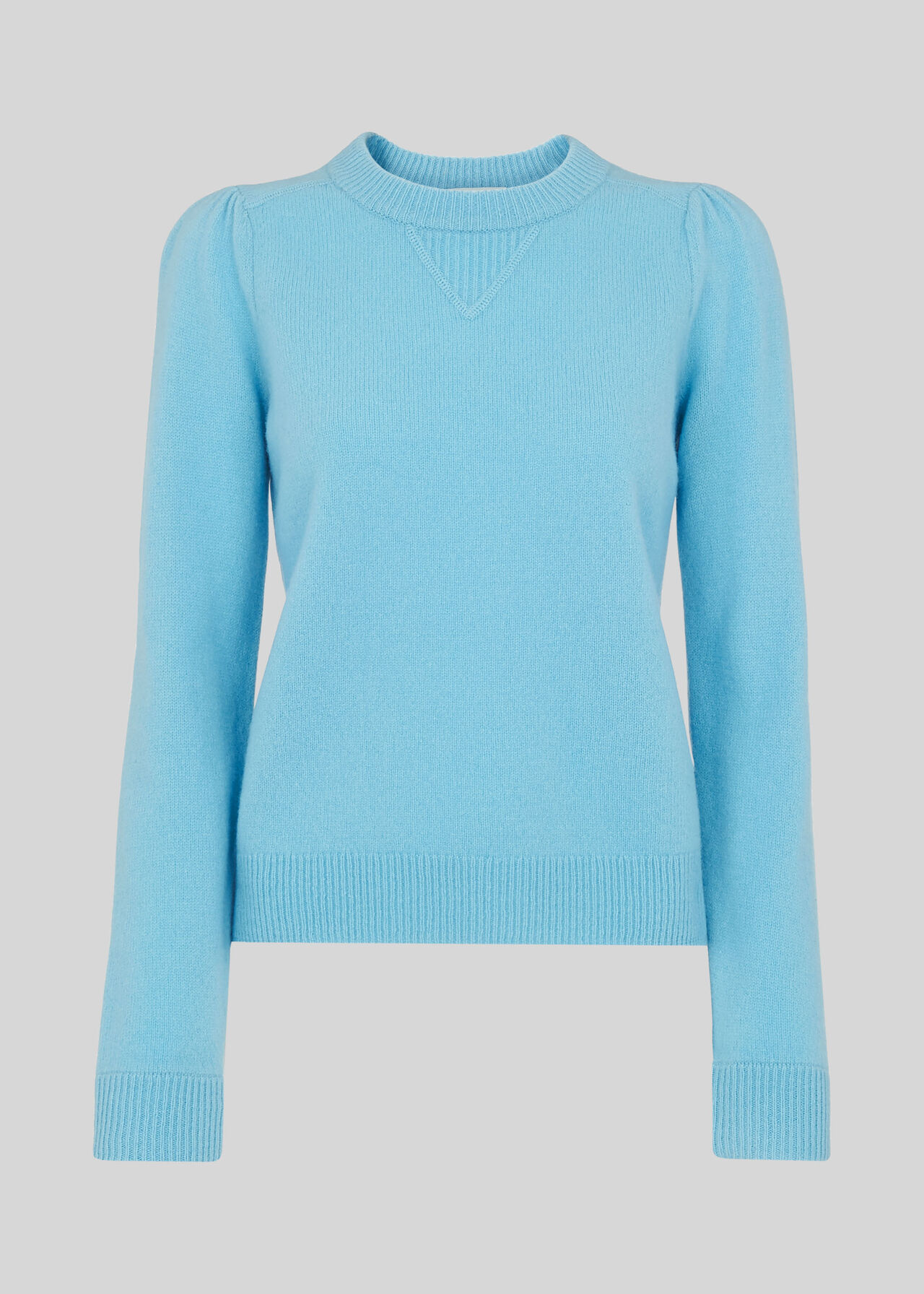 Pale Blue Puff Sleeve Merino Wool Knit | WHISTLES