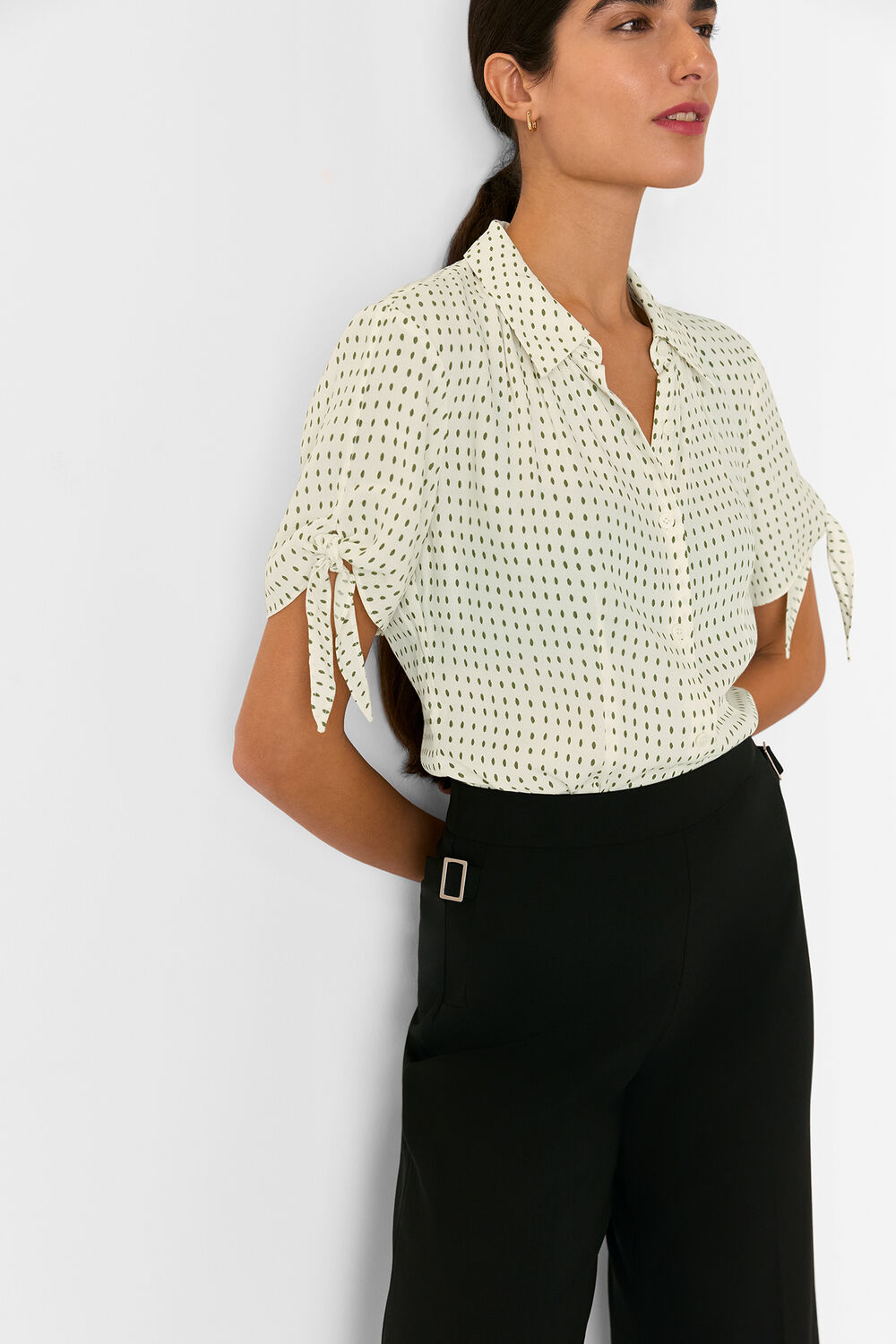 Khaki Oval Spot Tie Sleeve Shirt