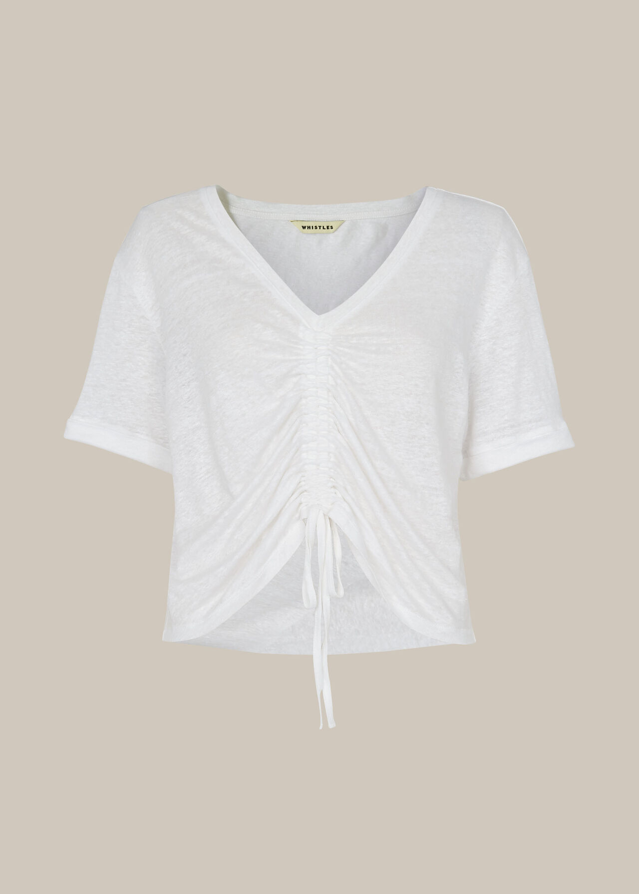 Drawstring Tie Linen Top White