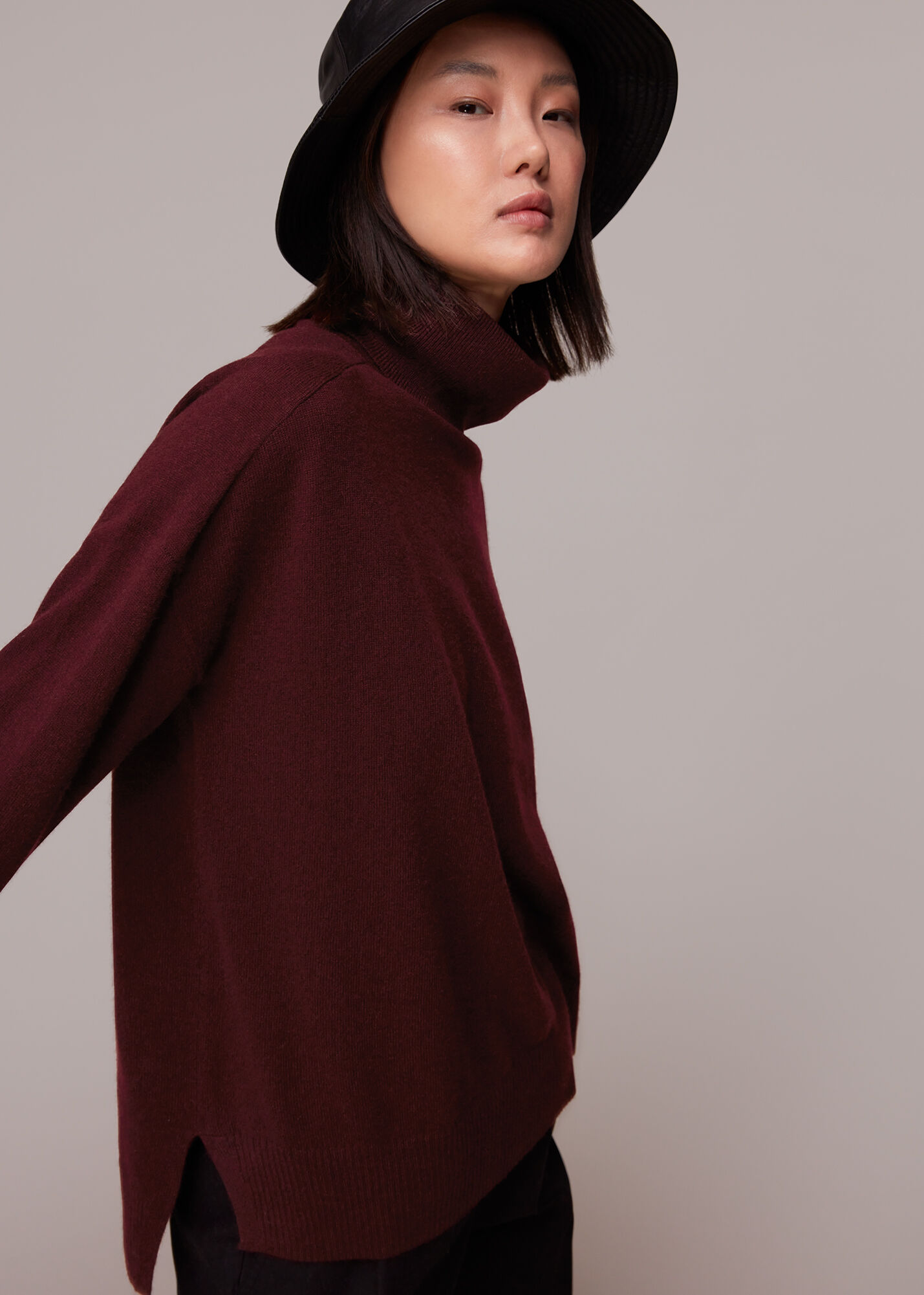 Burgundy polo neck jumper womens discount