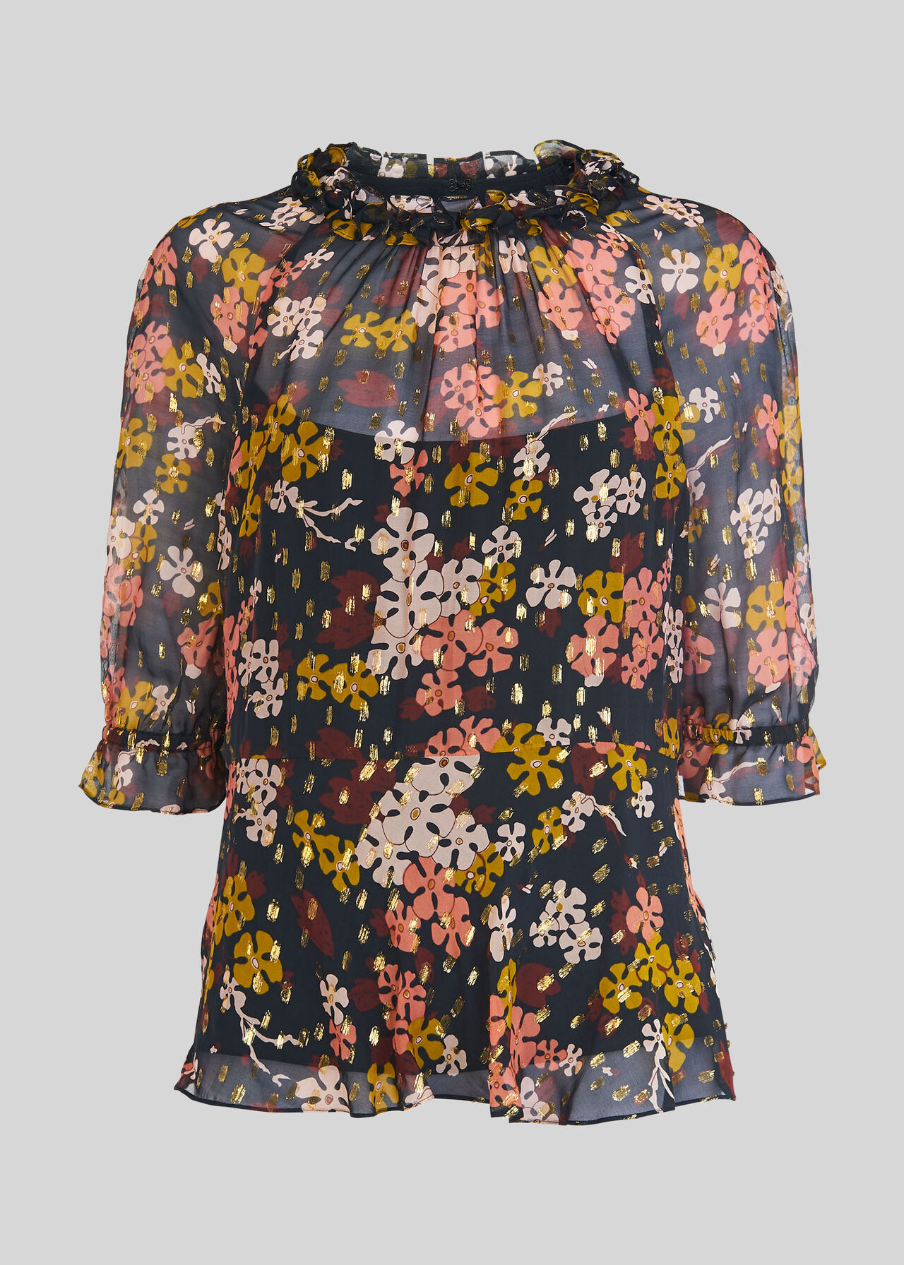 Clover Floral Silk Mix Top Multicolour