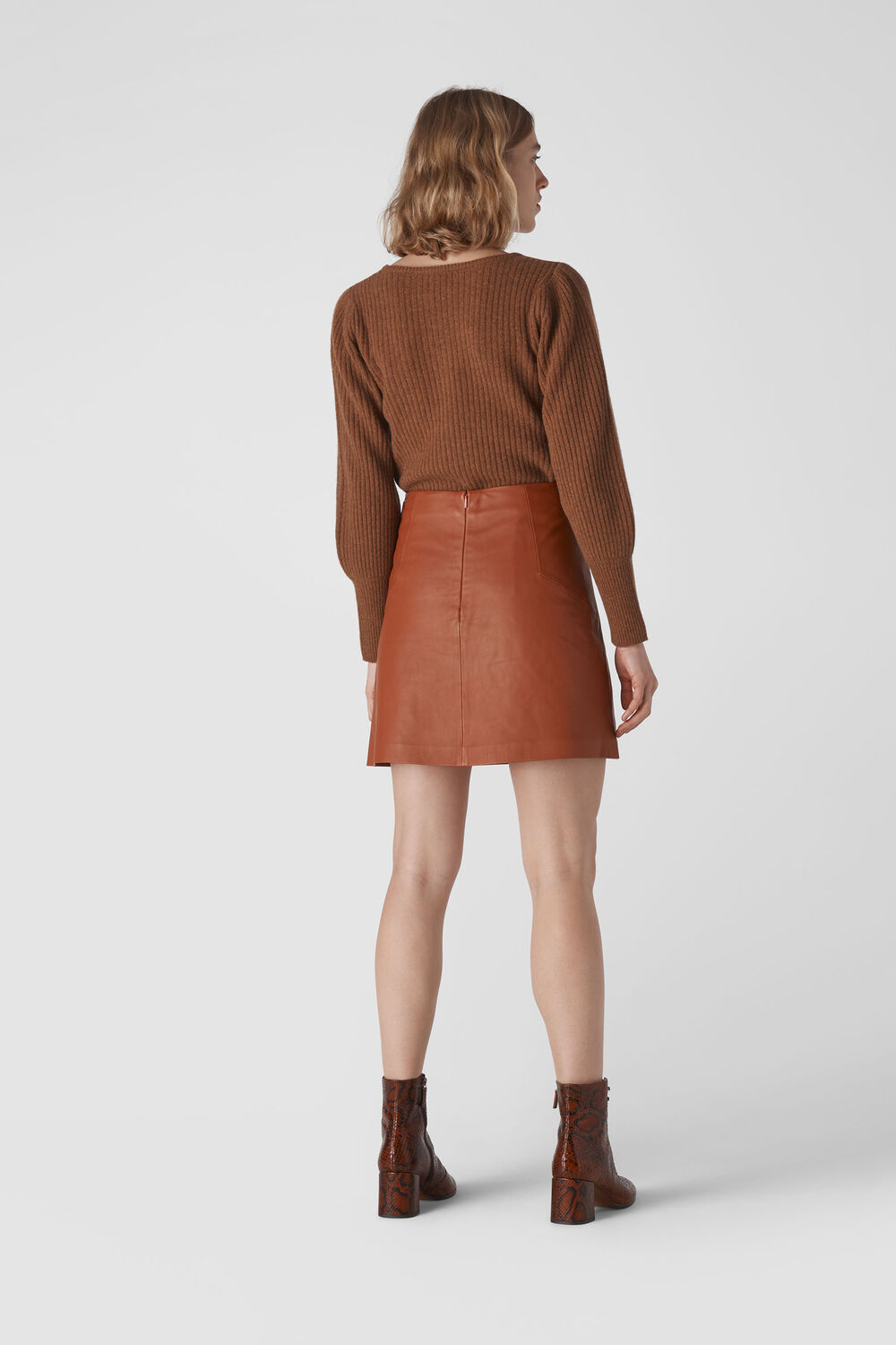 Leather A Line Skirt Rust