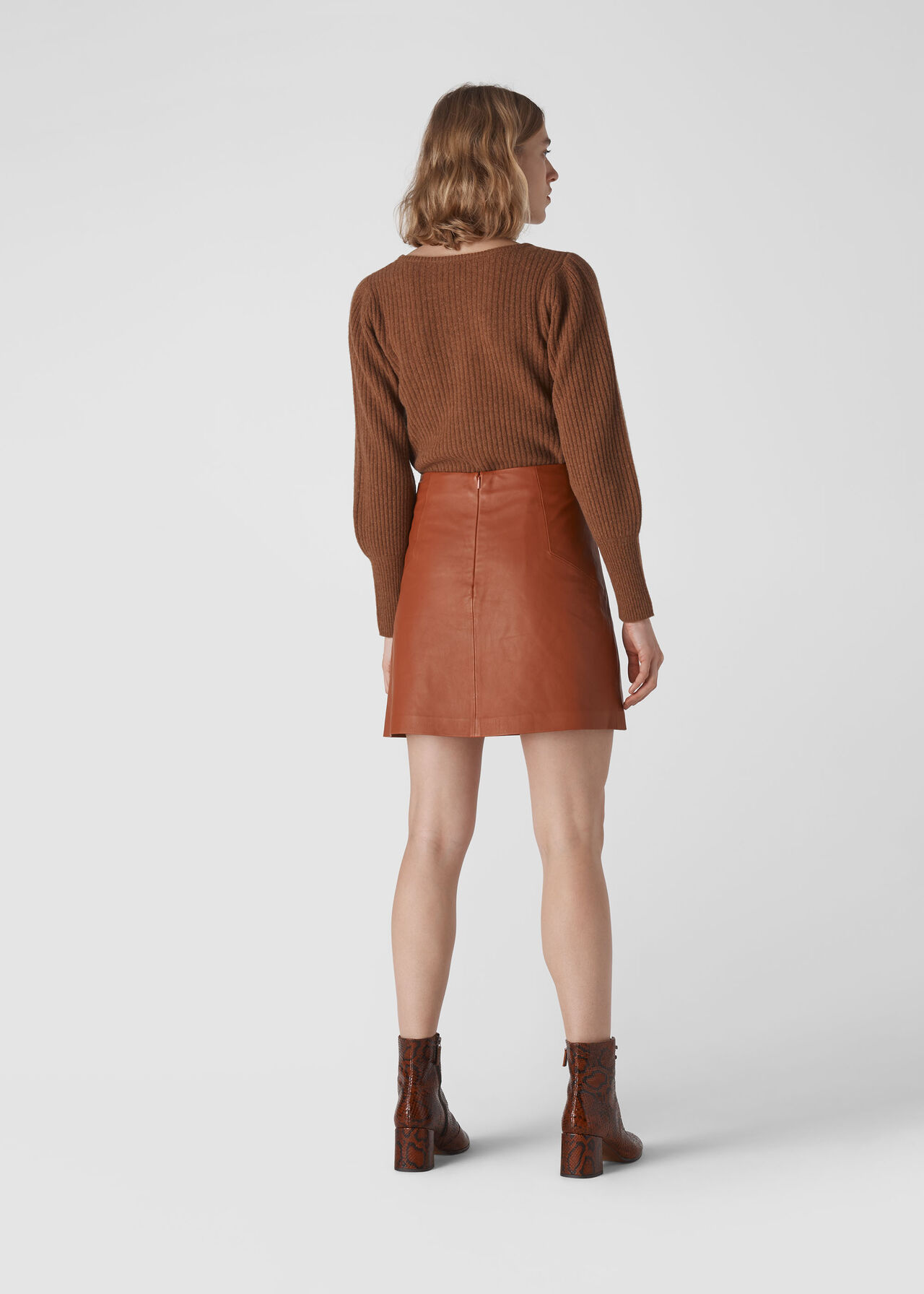 Leather A Line Skirt Rust