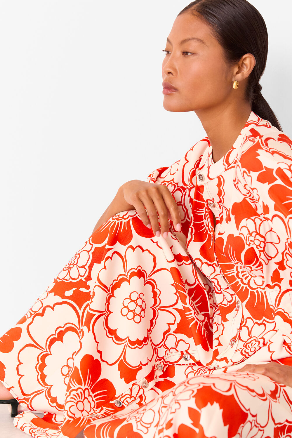 Red Petite Bloom Floral Midi Dress