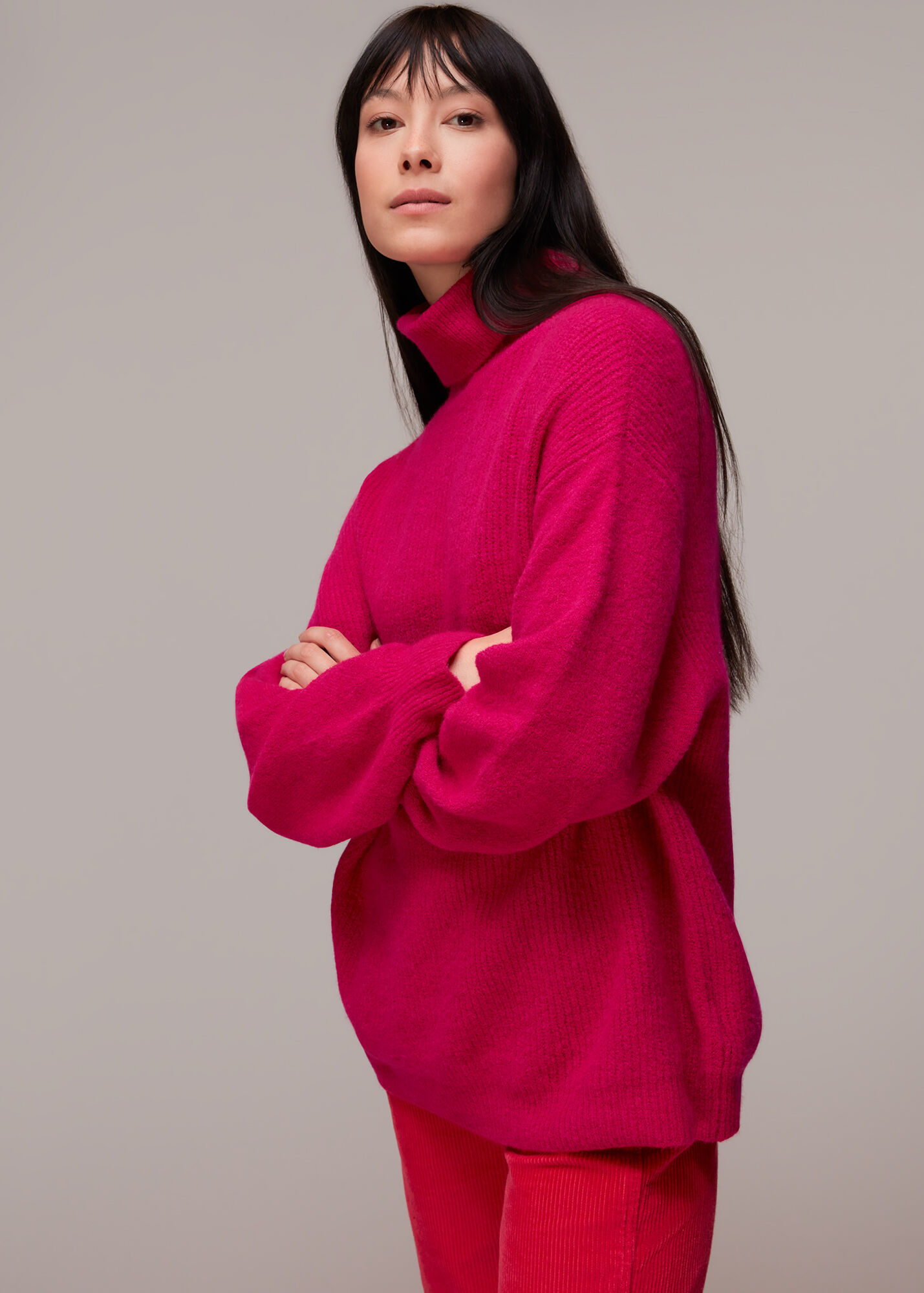 Pink Ribbed Roll Neck Jumper WHISTLES