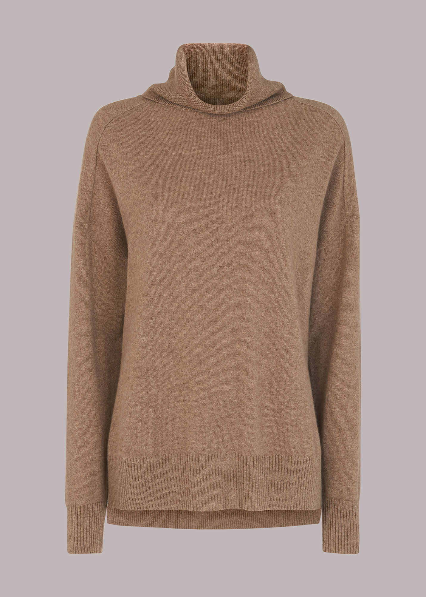 Oatmeal Cashmere Roll Neck Jumper 