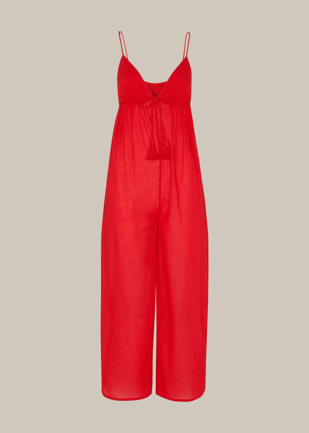 Tassel Detail Beach Jumpsuit Red