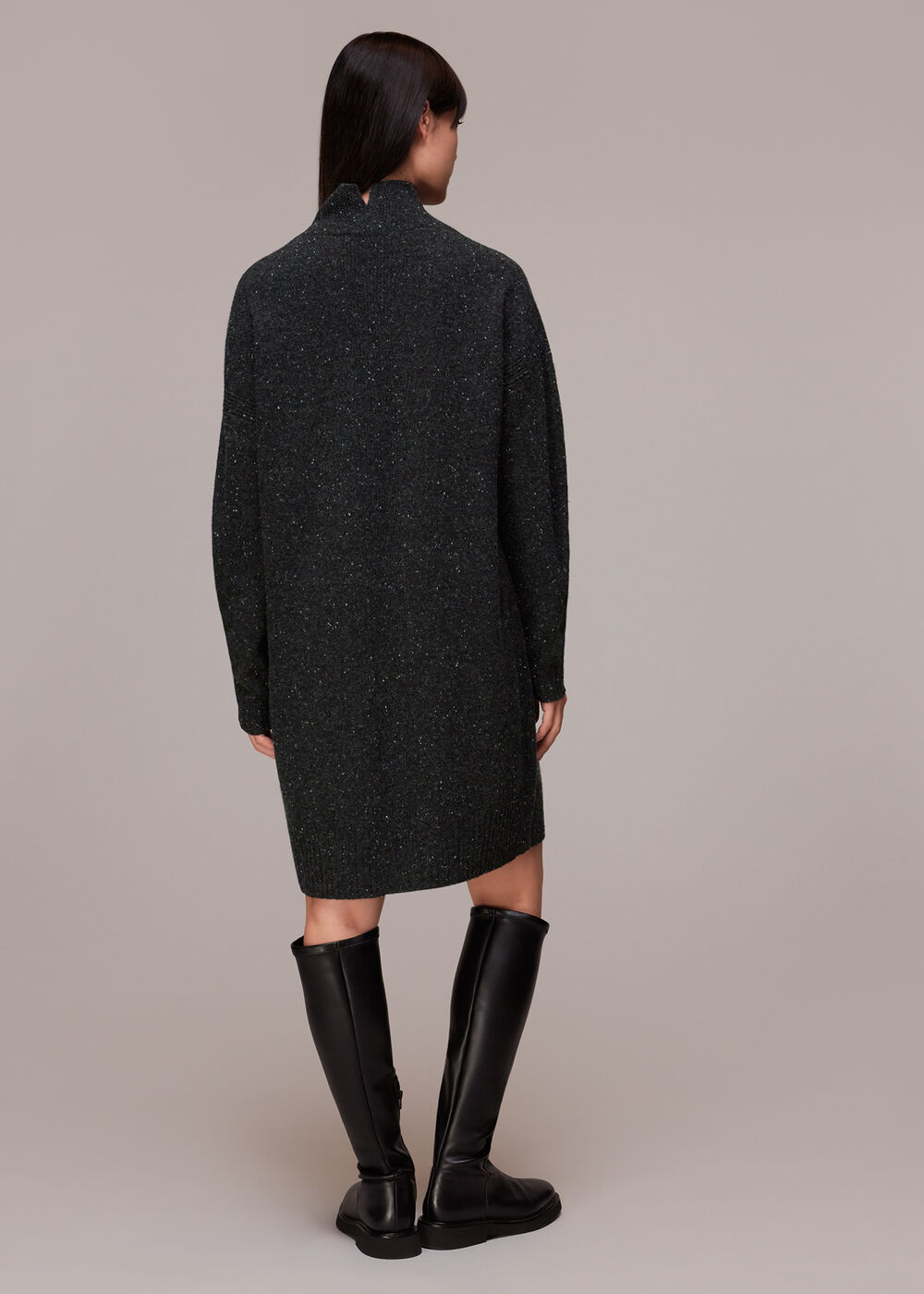Funnel Neck Flecked Knit Dress
