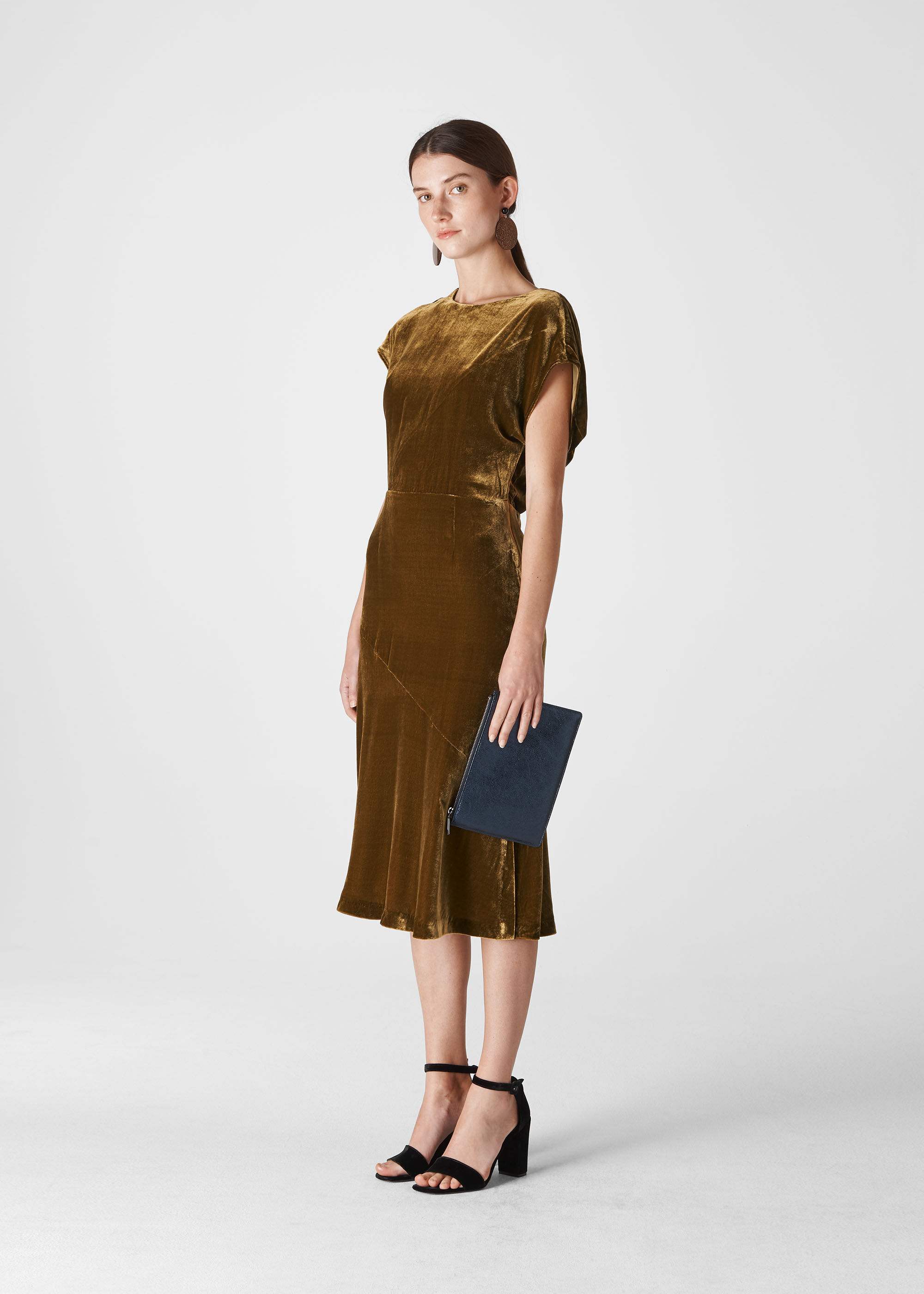 khaki velvet dress