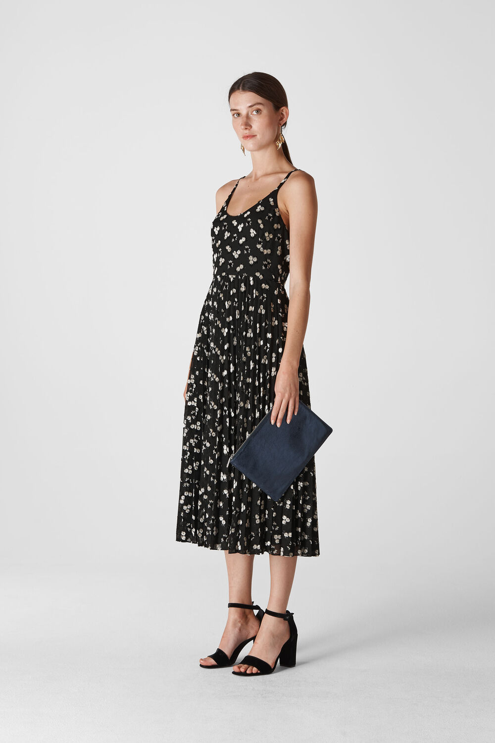 Snow Blossom Pleated Dress Black/Multi